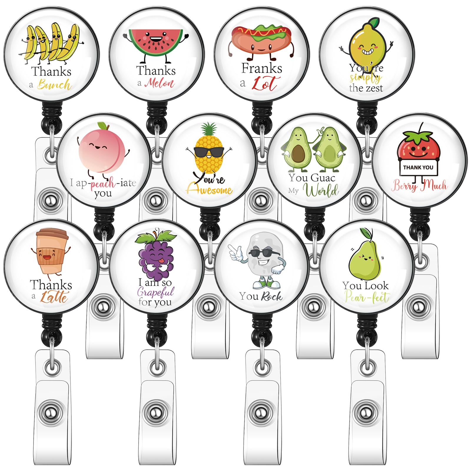 Save Time & Show Appreciation with 12 Pcs Bulk Fruit Badge Reels Set - Retractable ID Holder for Staff