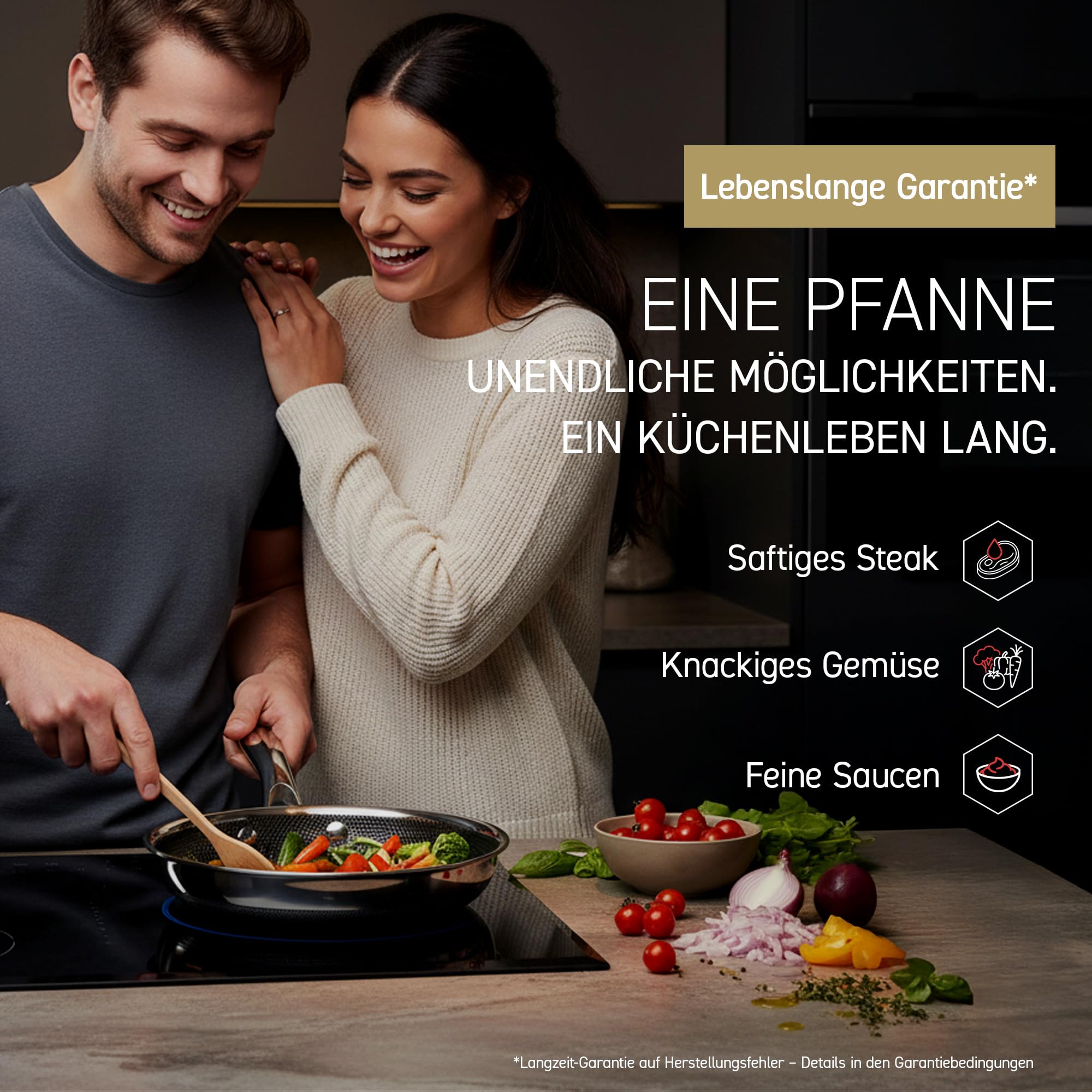 HexClad Hybrid-Pfanne mit Deckel, Ø 30 cm – Edelstahlpfanne mit Wabenstruktur – Bratpfanne für alle Herdarten, auch Induktion – Antihaftbeschichtete Pfanne, ofen- und spülmaschinenfest