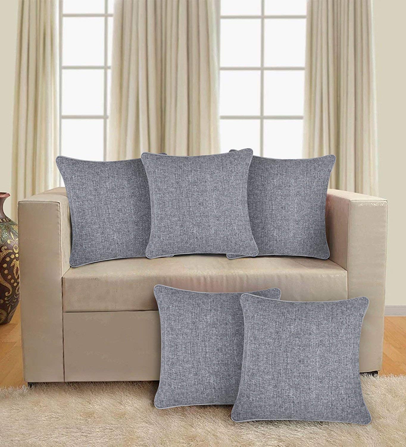 IM FAB Jute Fabric 200 TC Cushion Cover, 12 x 12 Inch, Grey, Silver, 5 Pieces (B08255QGDH) Amazon Price History, Amazon Price Tracker