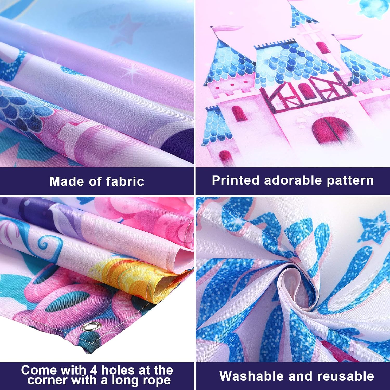 Mermaid Birthday Backdrop Party Decorations Mermaid Backdrop for Girls Birthday Party Photography Background Banner Purple Pink Scales Photo Booth Props, 6 x 3 ft