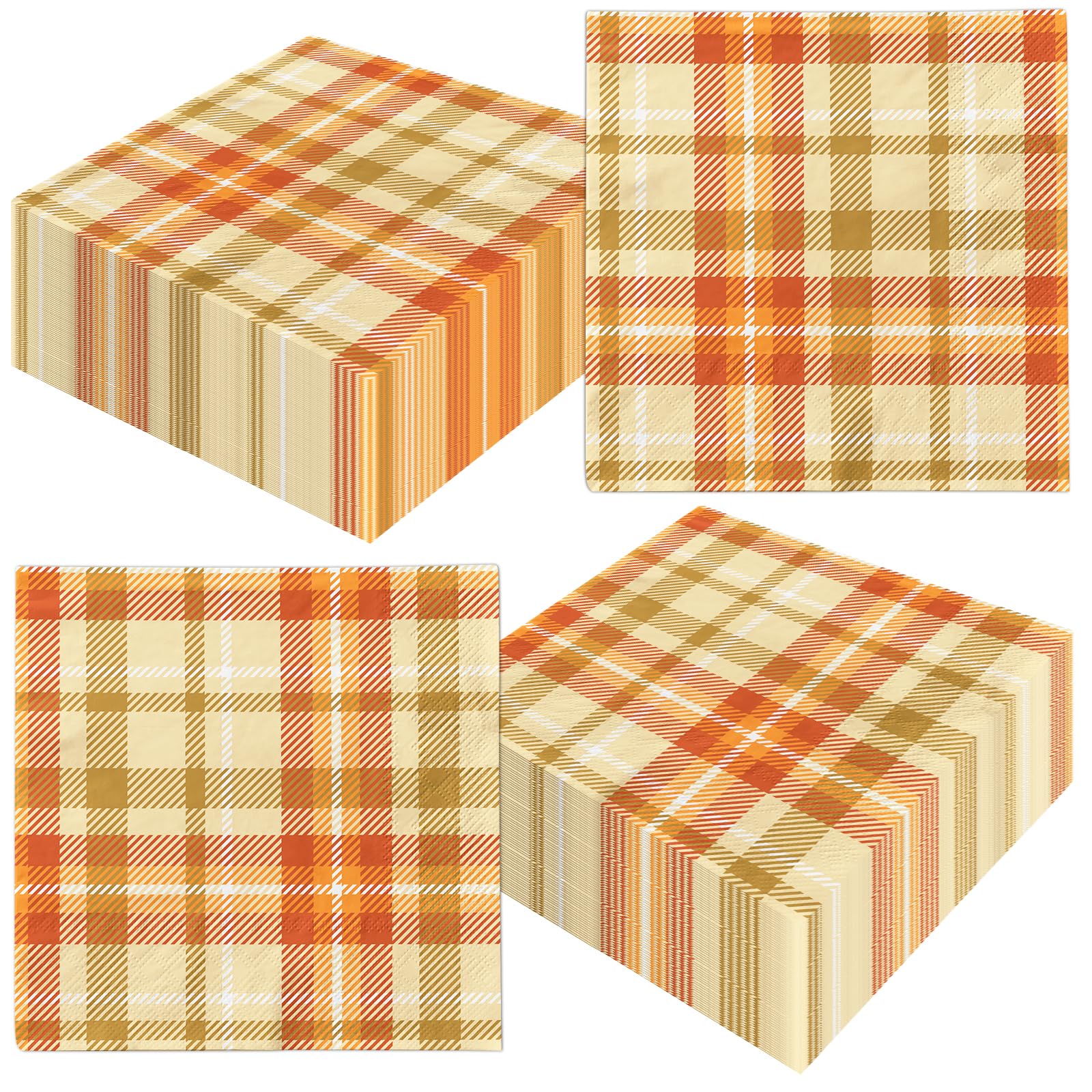 Fall Orange Plaid Napkins, 40pcs Fall Plaid Paper Napkins Disposable Thanksgiving Napkins for Autumn Thanksgiving Party