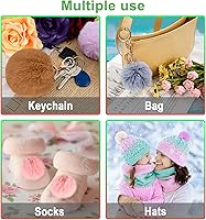 Vista 5 de BQTQ 20 pompones de piel sintética para manualidades, pompón esponjoso con lazo elástico para sombreros, llaveros, bufandas, guantes, bolsas