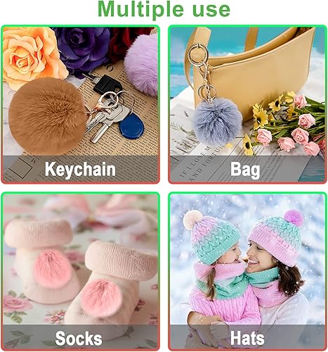 Miniatura 5 de BQTQ 20 pompones de piel sintética para manualidades, pompón esponjoso con lazo elástico para sombreros, llaveros, bufandas, guantes, bolsas,