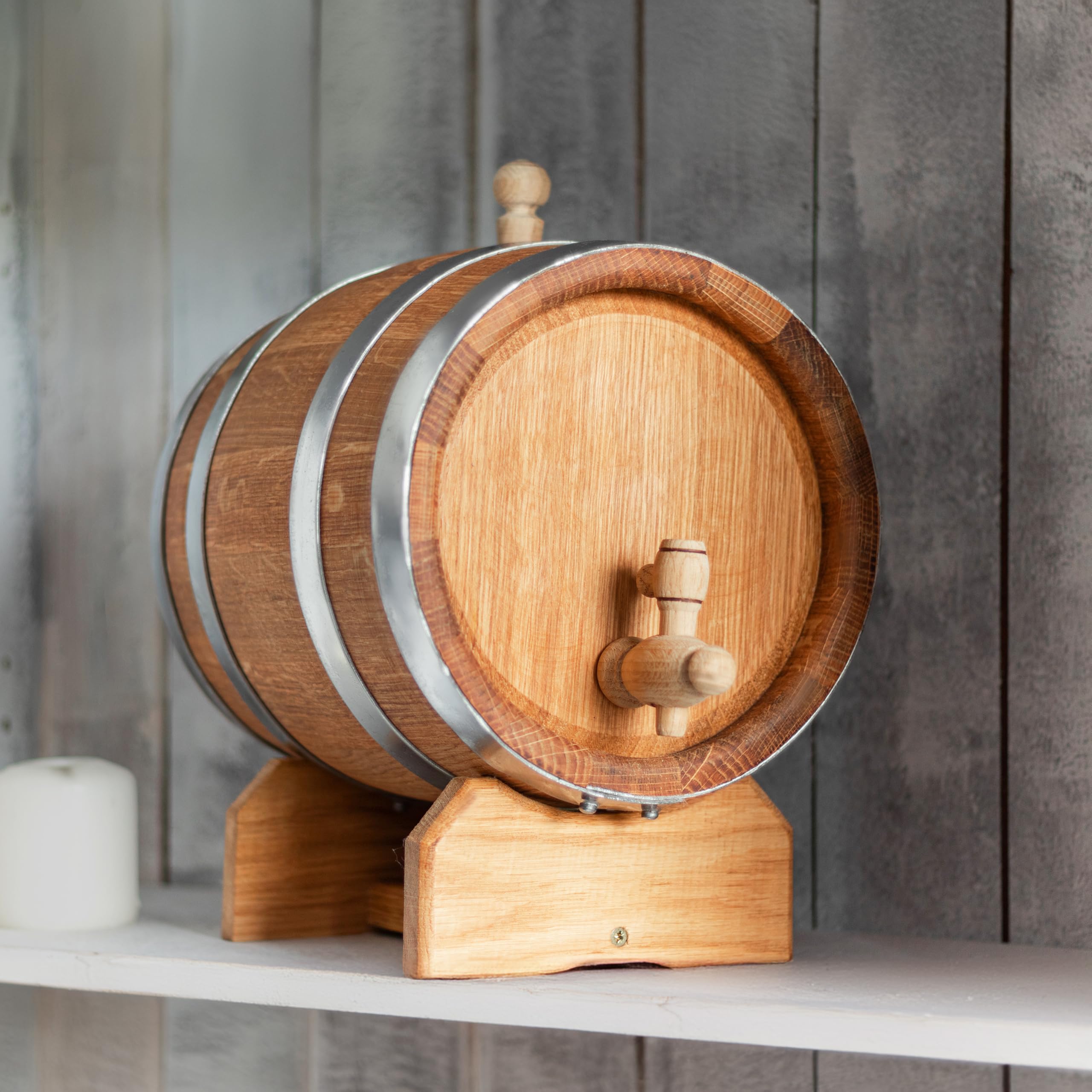 Barril Madera 10L - Barril Pequeño de Roble para Alcohol - Barrica de Vino - Mini Bar con Dispensador de Whisky - Barril Vino 10 litros - Ideal para Degustaciones o como Regalo