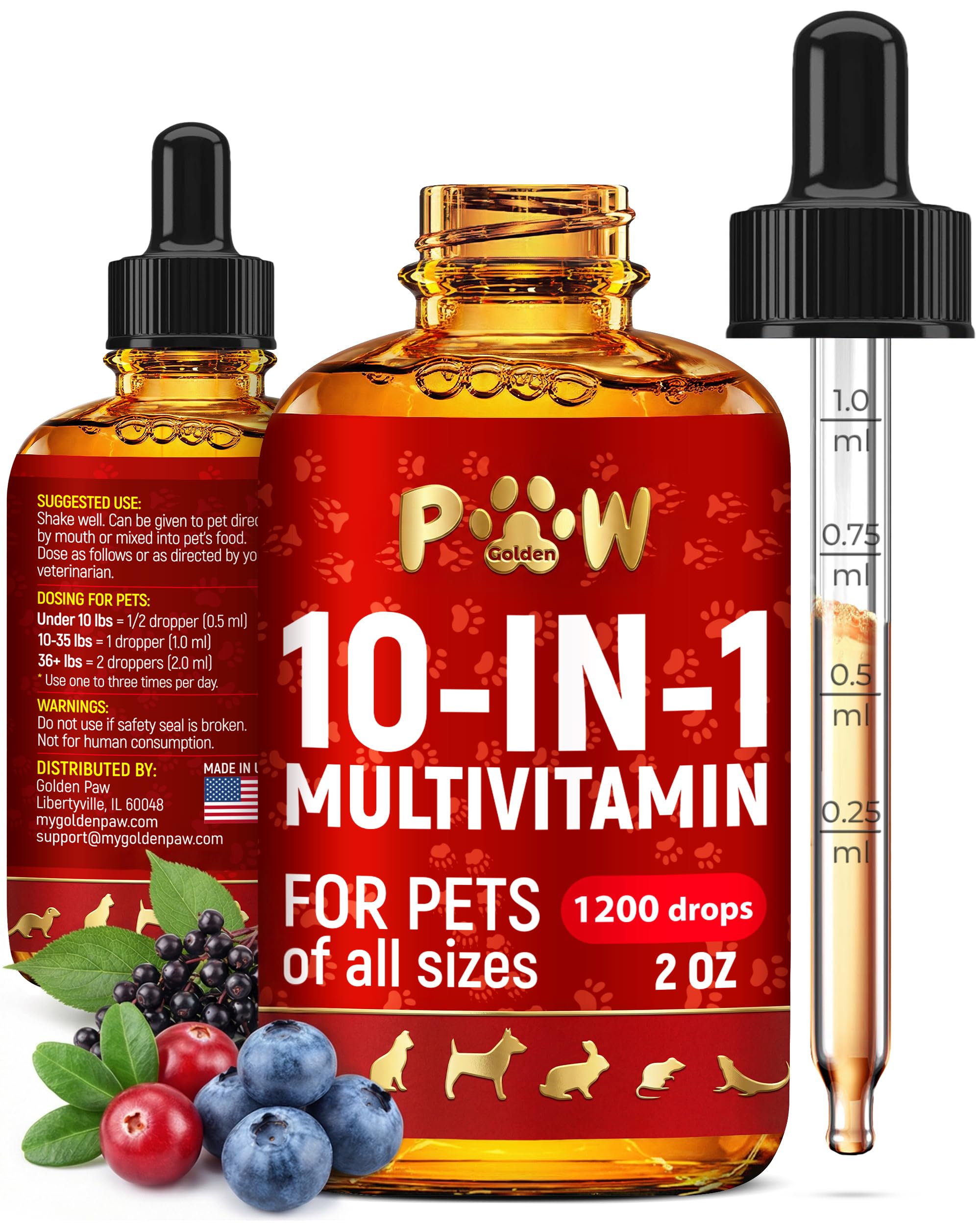 Liquid Multivitamin for Dogs with Glucosamine – Help with Allergies & UTIs – Dog Vitamins and Supplements – Cat Multivitamin for Hips & Joints – B, C & D3 for Coat Shining & Digestion – 2 oz