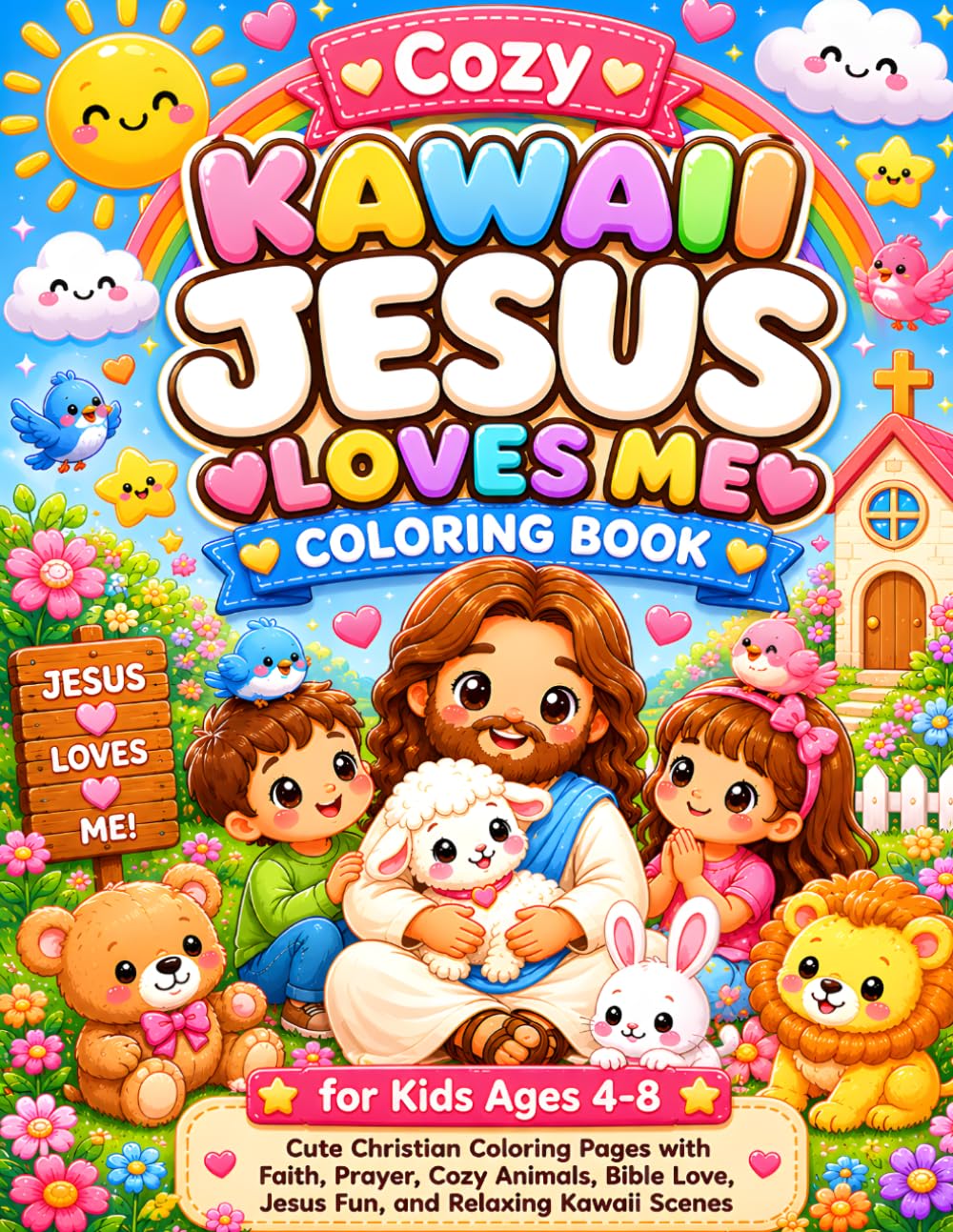 Cozy Kawaii Jesus Loves Me Coloring Book: Cute Christian Coloring Pages with Faith, Prayer, Bible Love, Cozy Animals, Jesus Fun, and Relaxing Kawaii Scenes for Kids Ages 4–8