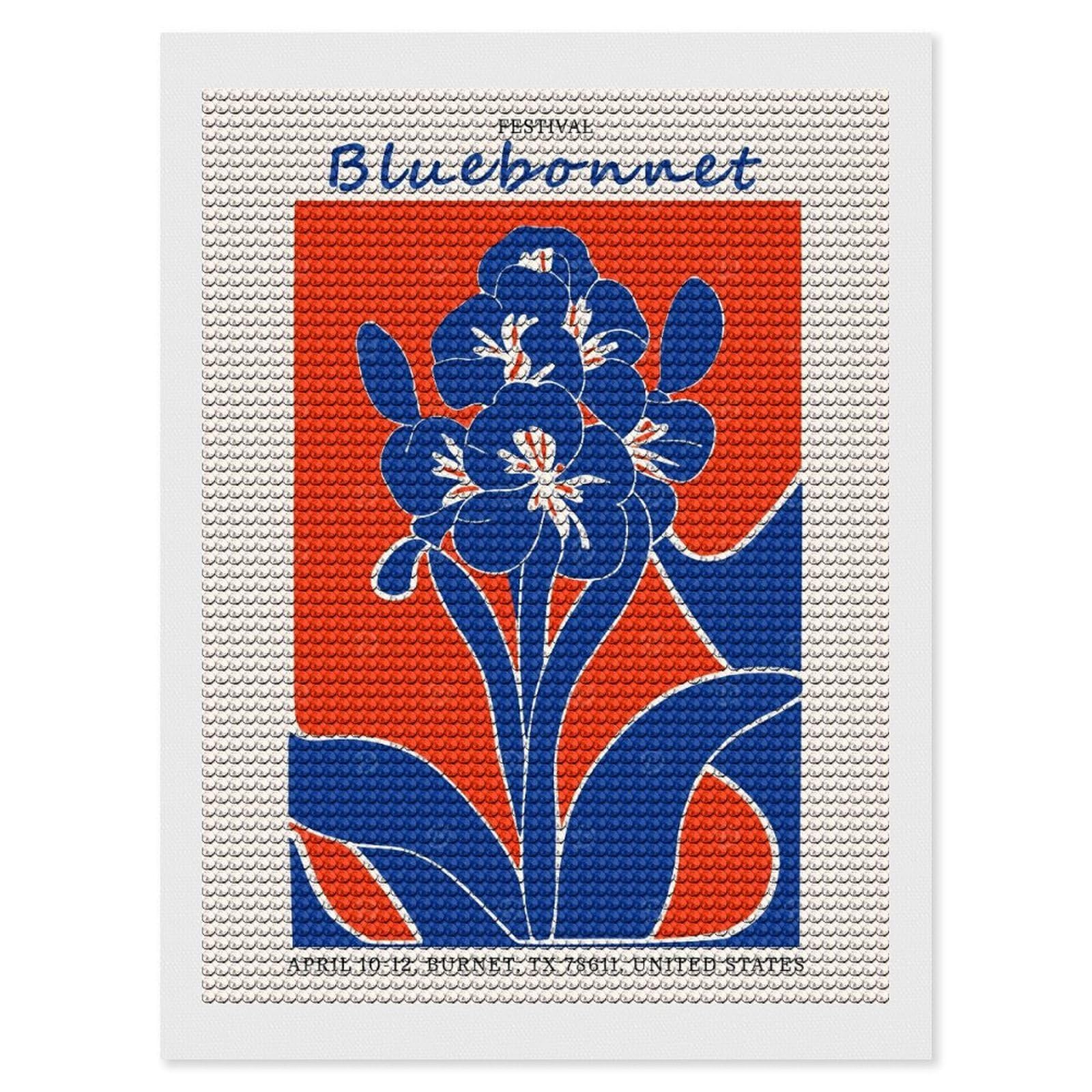 Junmoney Bluebonnet Festival Texas Diamond Painting Set 12"x16", Full Kit Included, Sparkling Round Gems, Farmhouse Decor, Festive Craft Gift