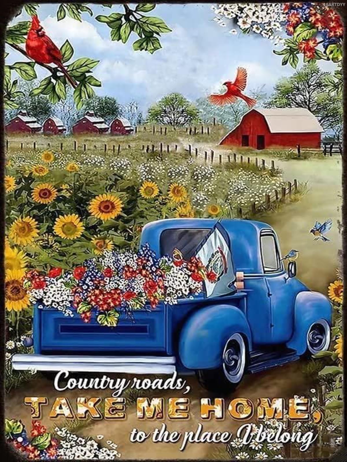 LEARTDYY 5D Diamond Painting Kits Farm Cardinal Country Roads Take Me Home Sunflowers Garden Diamond Art Kits for Gift Gem Art Suitable for Home Office Wall Art Decor 12x16 inch