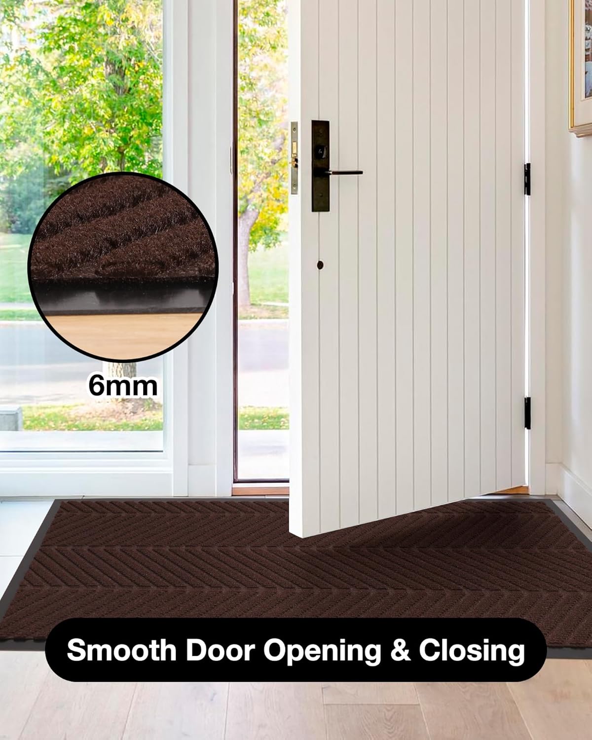 2′ x 6′ Heavy Duty Front Door Mat Indoor Outdoor Entrance, Easy Clean Non-Slip All Weather Commercial Floor Mat for Entryway, No Curling Waterproof Vinyl Welcome Mat (Dark Brown)