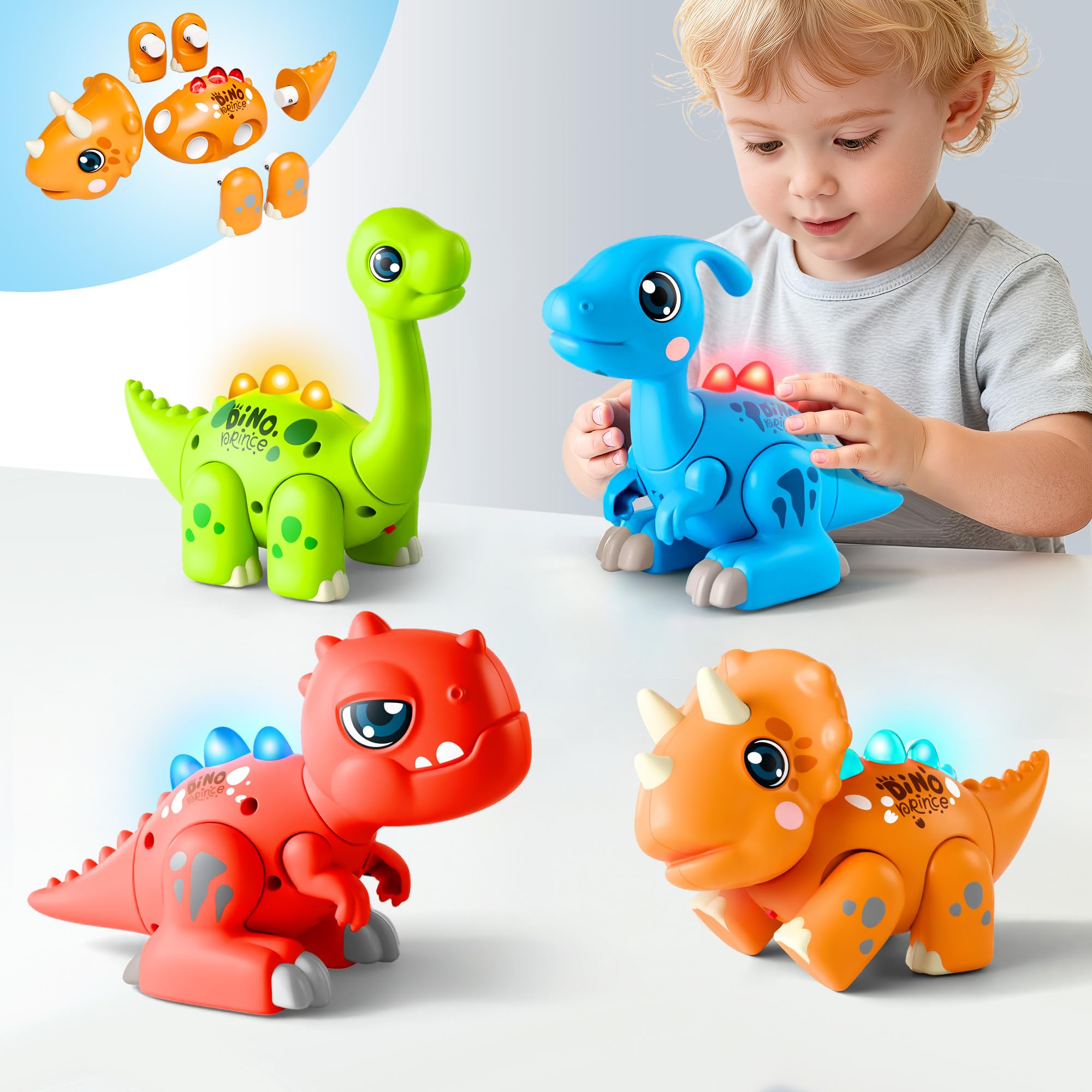 iPlay, iLearn Toddler Assembly Dinosaur Toy, Easy Take Apart Dinosaur Building Set W/Light & Roars Sound, STEM Learning Educational Toy, Birthday Stocking Gift for 1 2 3 4 5 Year Olds Kids Boys Girls