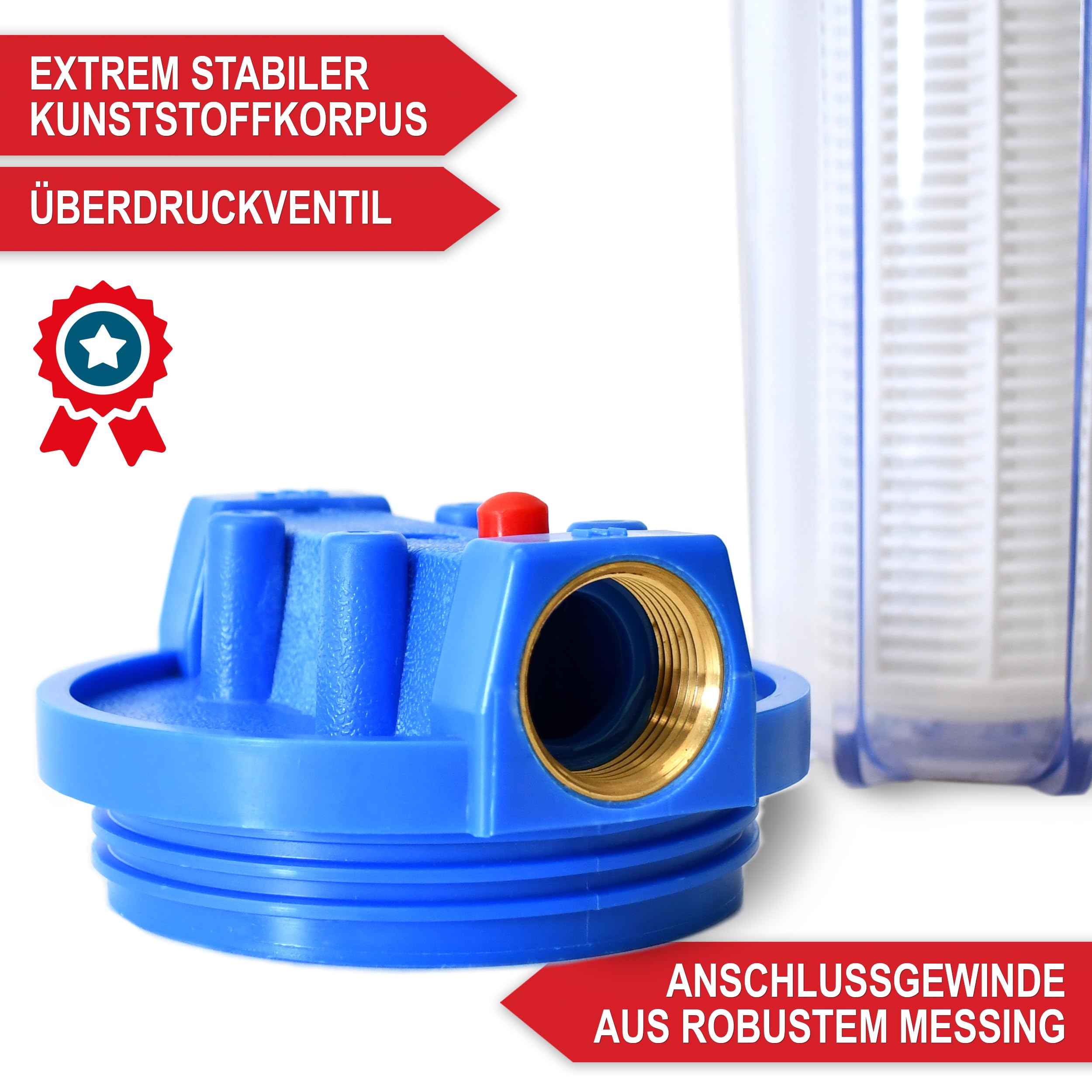 ONBEST Wasserfilter – 6000 l/h – 5,5 bar – 1 Zoll Anschluss Messinggewinde - auswaschbare Filterkartusche – Inkl. 2 Adapter & Filterschlüssel - Idealer Schutz für Pumpen, Hauswasserwerk & Co