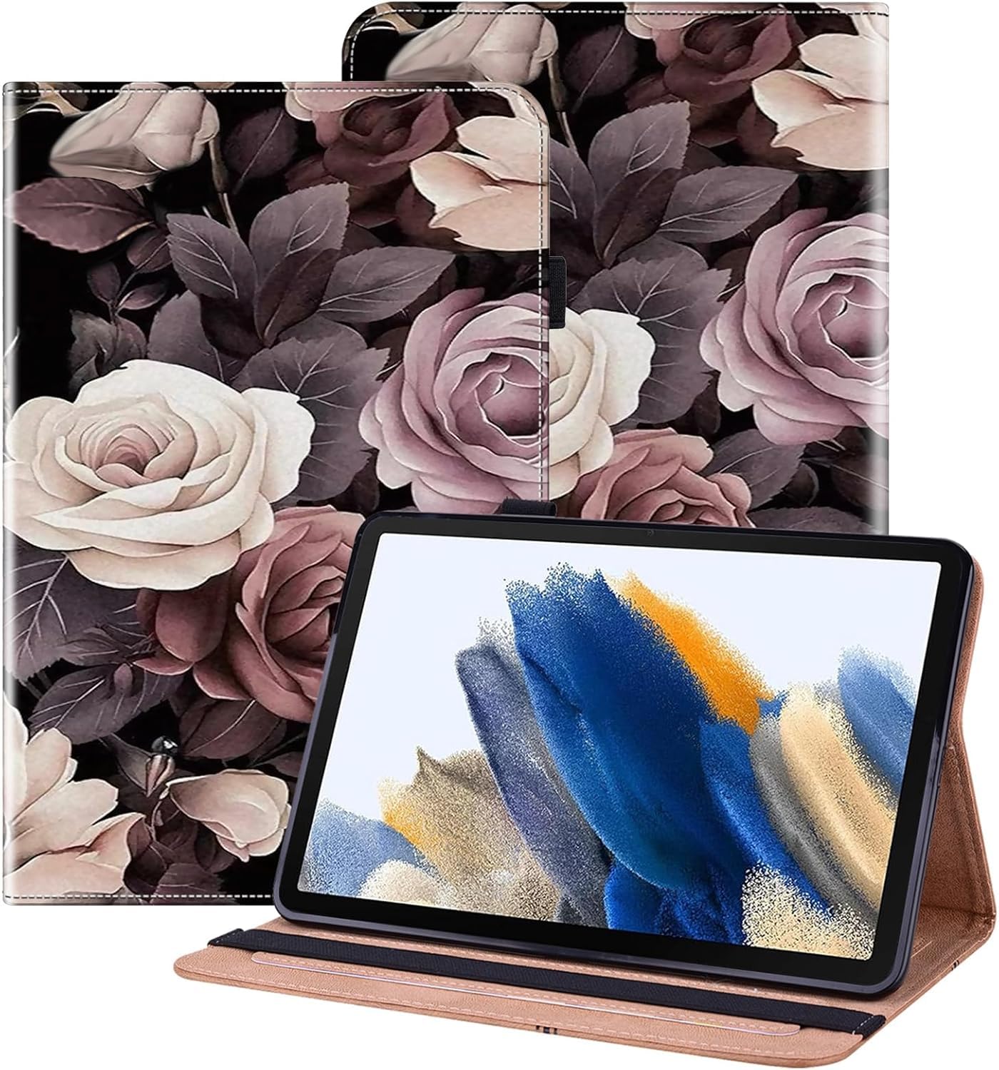 BOLELAW Hülle für Lenovo Tab Plus 11.5 Zoll 2024 (TB351FU) PU Leder Folio Case mit Stifthalter, Kartenschlitz, Standfunktion Klapphülle für Lenovo Tab Plus Tablet Hülle, Rose Strauch