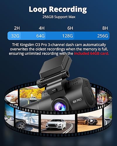 Miniatura 8 de Cámara de tablero delantera y trasera en el interior, cámara de tablero FHD de 3 canales de 2.5K para automóviles con pantalla de 2 pulgadas, cámara