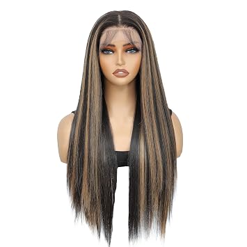 Wiginway 13x6 HD Synthetic Lace Front Wig 28" Long Straight Wigs Pre-Plucked Handmade Lace Front Wigs for Daily Party Halloween Use 1B-30