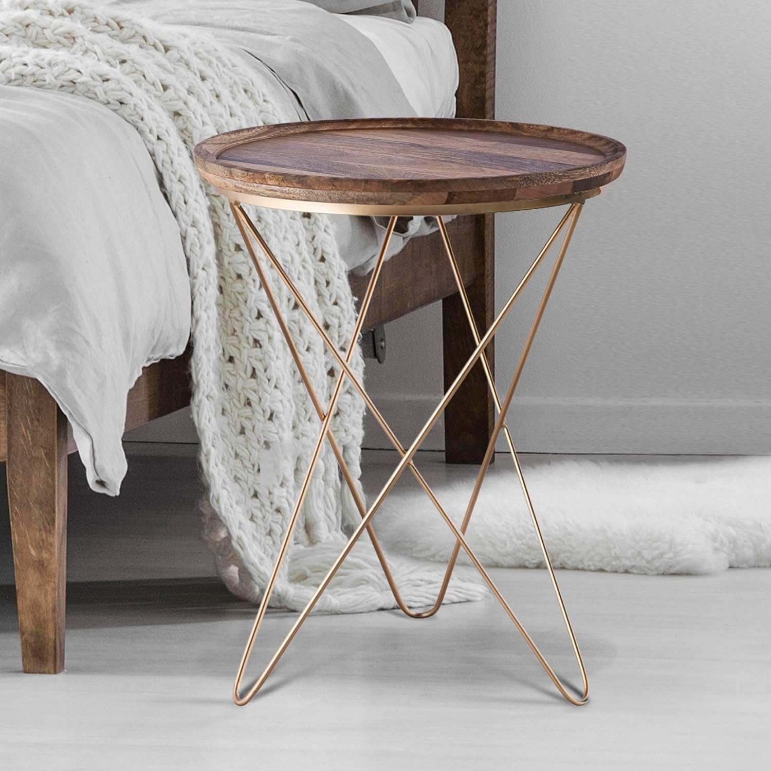 Canarm REVA Black with Natural Wood Side Table