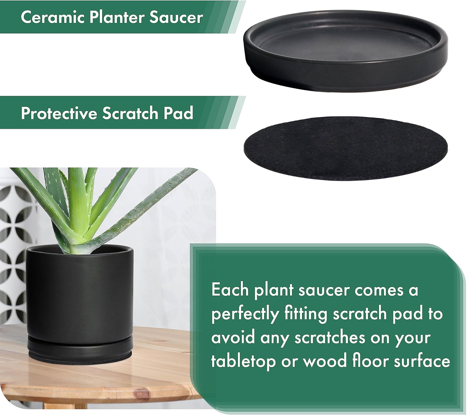 D'vine Dev Modern Round 8.7 Inch Ceramic Plant Pot Saucer, Planter Pot Drainage Tray for Indoor Plants, Matte Black, 97-T-B-4