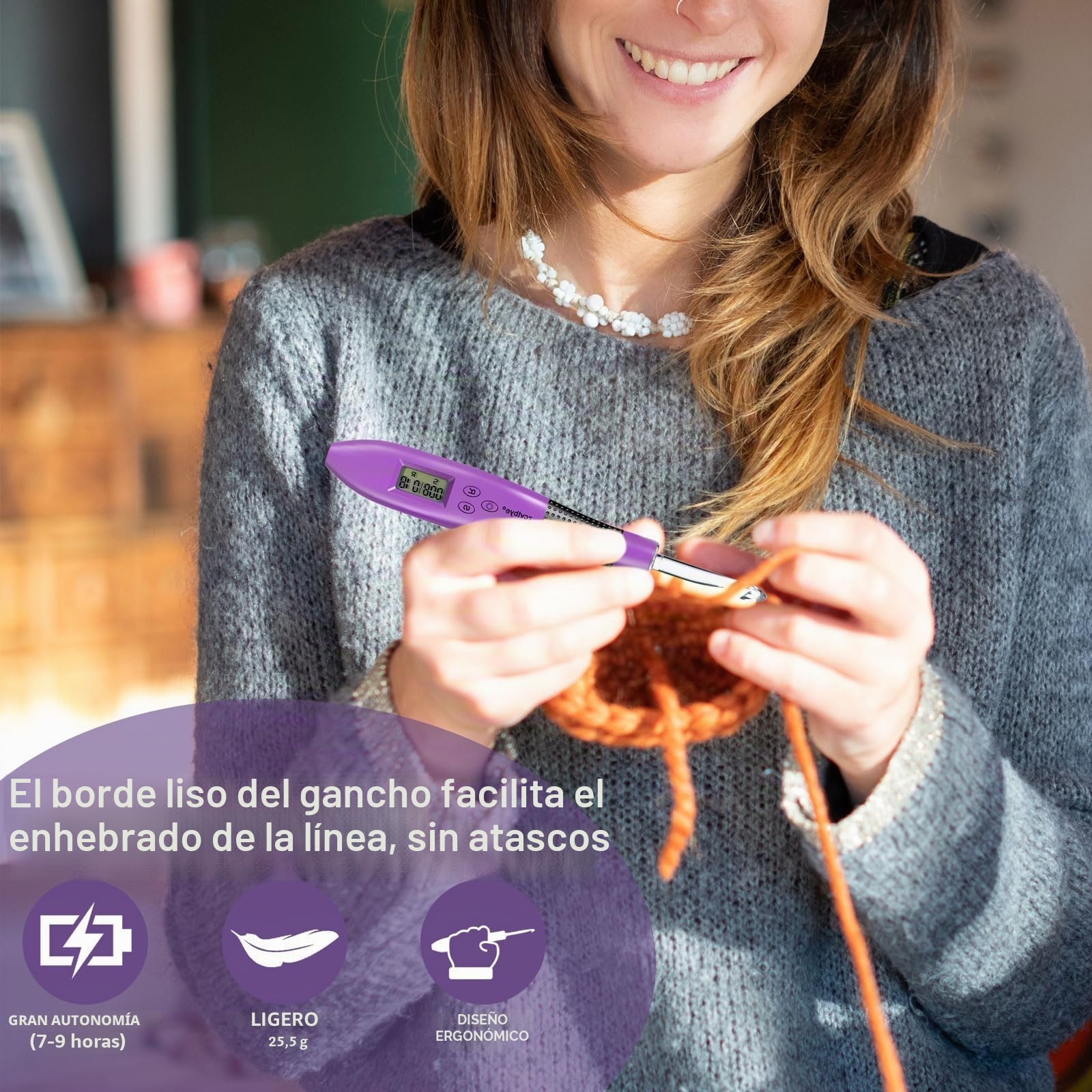 Set de crochet digital,crochet iluminado con contador,24 tamaños diferentes intercambiables,ergonómico con LED 2 niveles