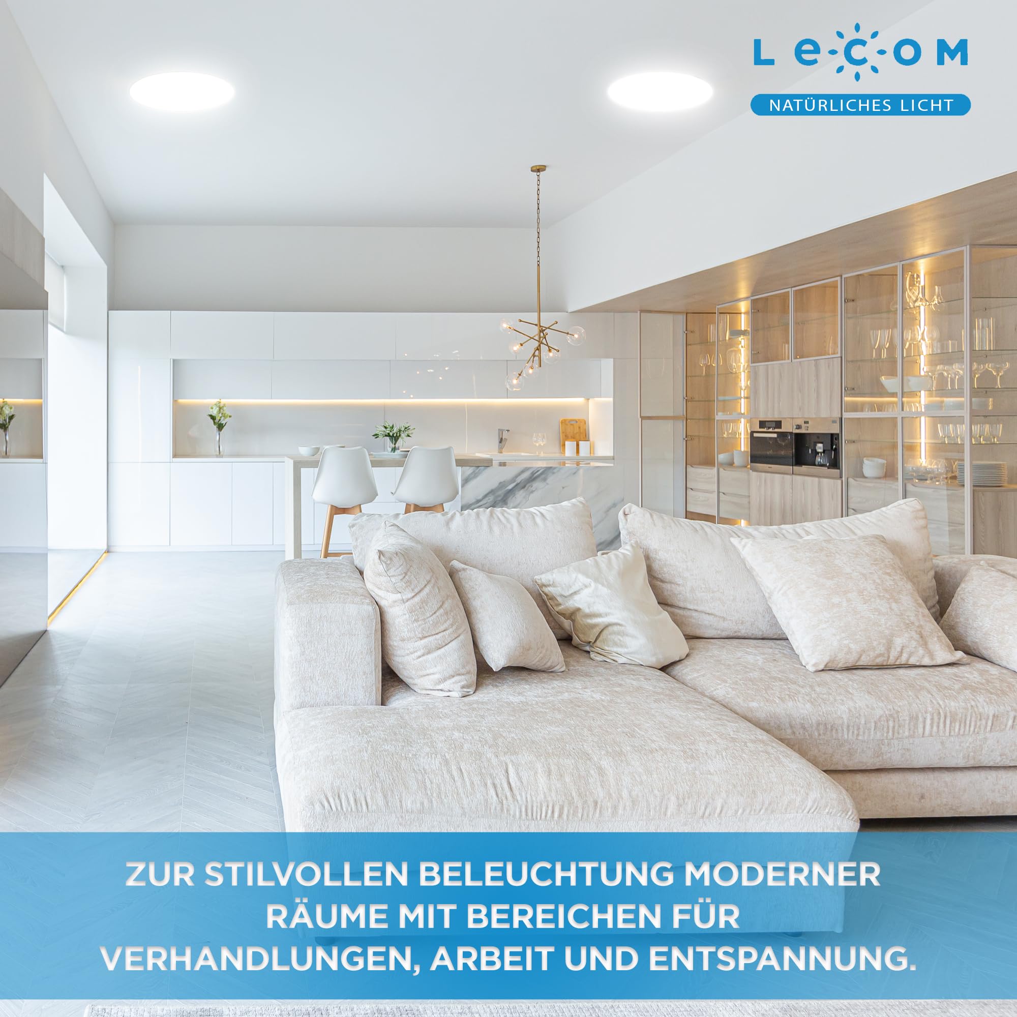 LECOM 10x LED Einbaustrahler Rund 24W Warmweiß CRI90 300mm Durchmesser | LED Deckenstrahler für gemütliche Atmosphäre und hohe Farbtreue in Wohnzimmer, Schlafzimmer sowie Café, Lounge, Restaurant.