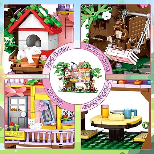 Miniatura 5 de Tree House Building Set, 840PCS Treehouse Building Blocks Toys, Forest House Building Brick Kits with Cabins and Animals, Building Toy Birthday