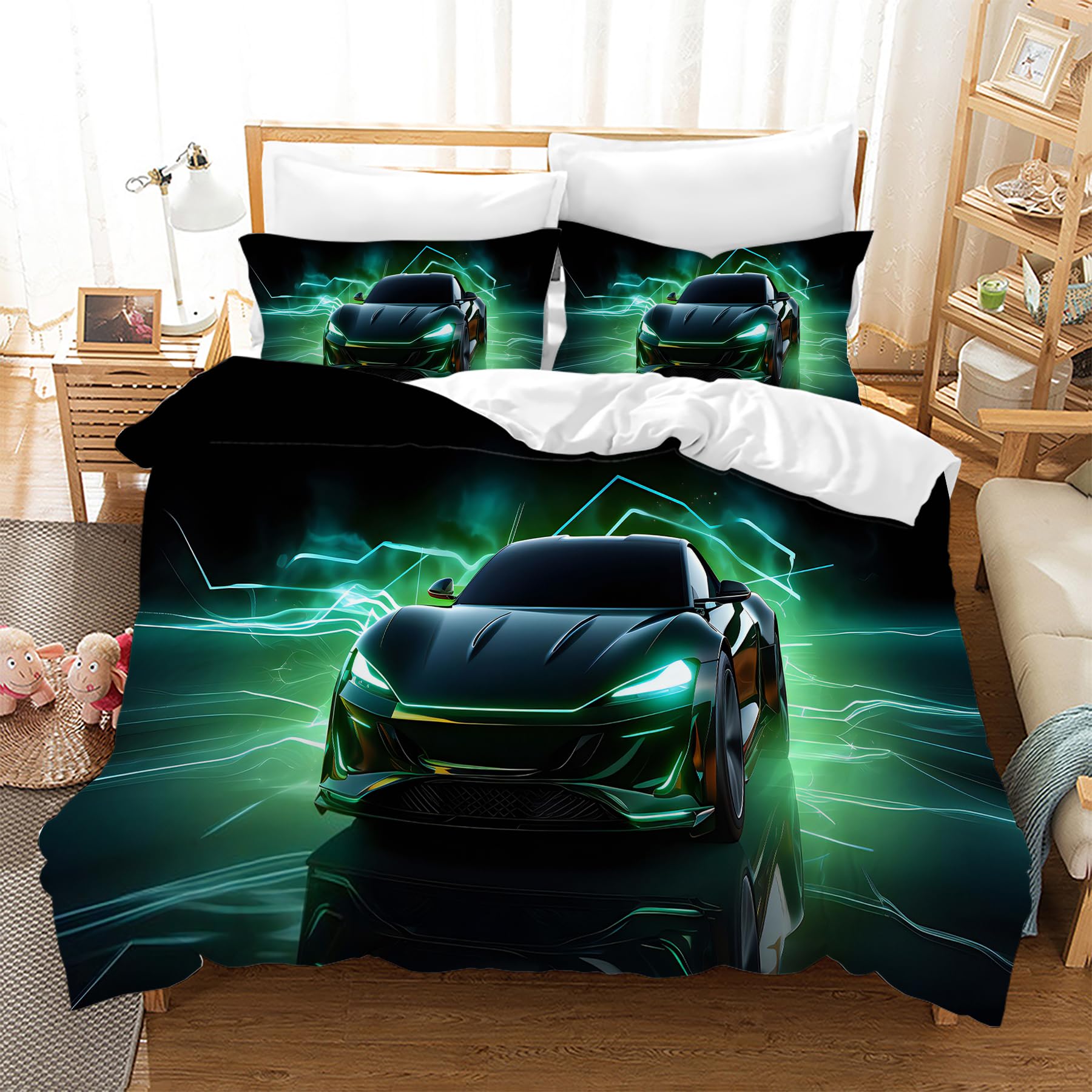 Housse de Couette Voiture de Course pour Chambre Enfant Parure Grand Lit Sports Extrêmes