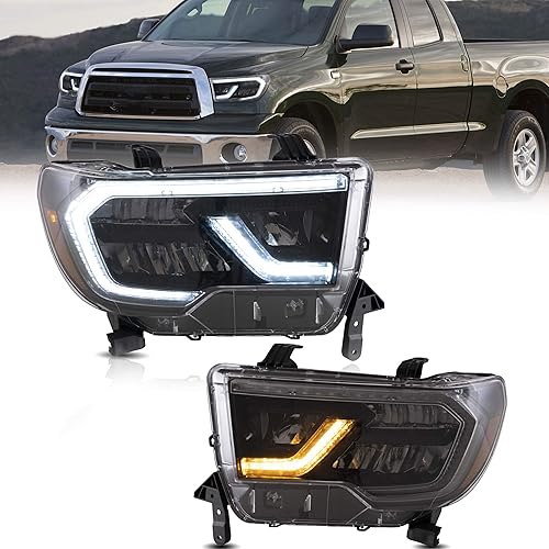 Miniatura 9 de VLAND Faros delanteros LED aptos para Toyota Tundra 2 generación (XK50) 2007-2013, Sequoia SR5 2 generación (XK60), proyector  ámbar 2008-2021
