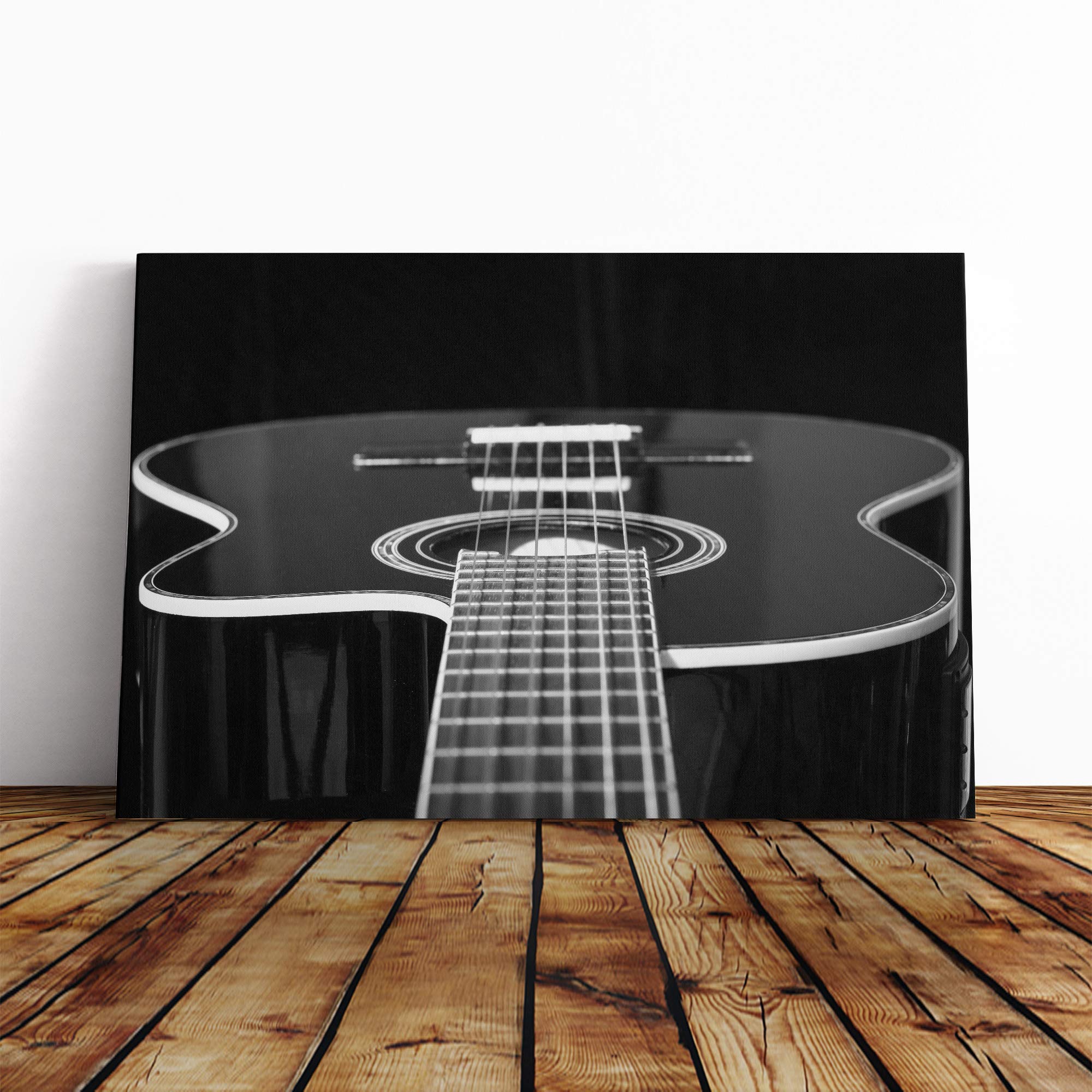 Guitar Black and White Canvas Print | Gallery Wrapped 30mm Frame Wall Art | 20x14 inches | Ready to Hang | Modern Music Picture | Living Room Bedroom Lounge Office