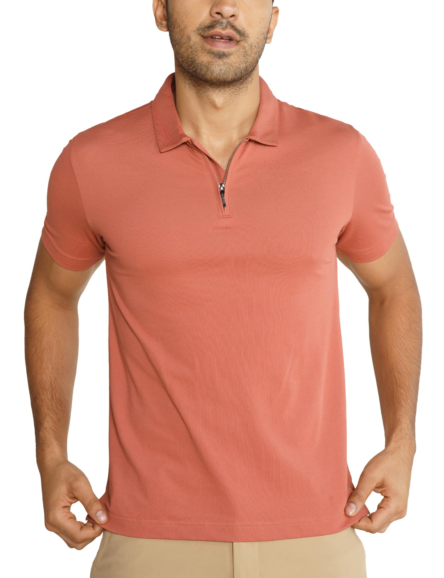 DAMENSCH Men's Constant All Degree Regular Fit Zip-up Polo - Canyon Brown - Large