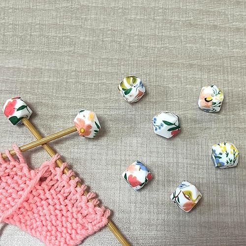 Miniatura 9 de SPANSEE 4 protectores de punto de aguja de tejer con flores, tapones de puntada para agujas de tejer, tapones de aguja, tapas de extremo de aguja de