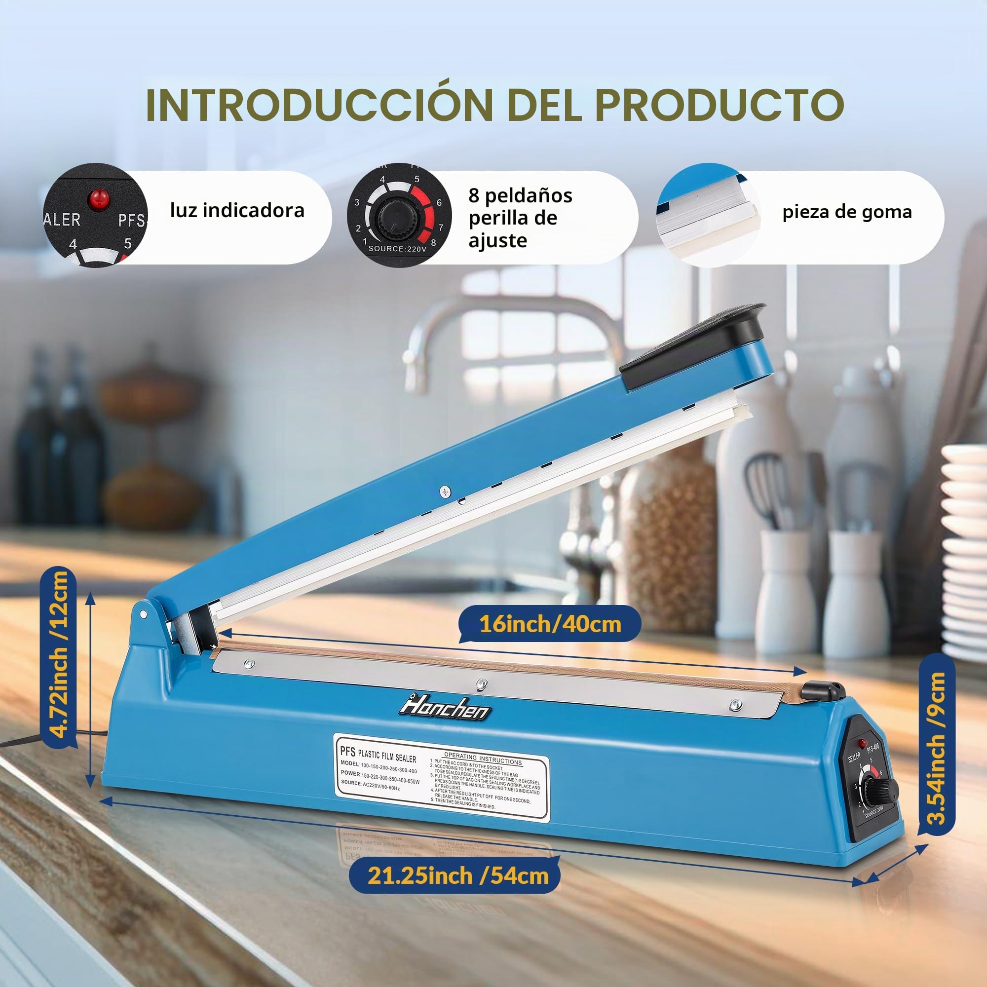 Hanchen Impulse Máquina de Sellado en Caliente 400 mm (15,7 Pulgadas) - Sellador Térmico Portátil y Manual Para Alimentos