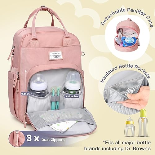Miniatura 197 de RUVALINO Mochila para pañales - Bolsa de pañales de viaje multifunción para bebé con cambiador, soportes aislados para botellas y estuche para Gris
