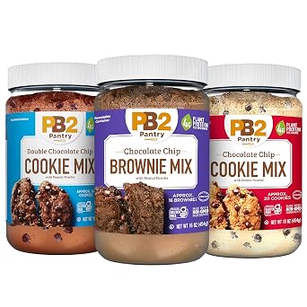 PB2 Pantry Bundle of Chocolate Chip Brownie, Double Chocolate Chip Cookie & Chocolate Chip Cookie Mix | Certified Vegan, Gluten-Free, Non-GMO, 4g Plant Protein per Serving, 16oz Jars [Pack Of 3]