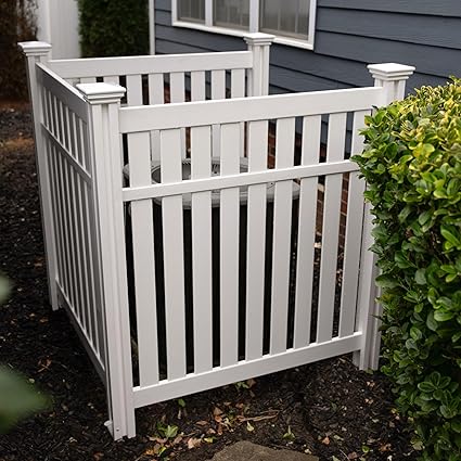 4ft H x 3.3ft W x 3.5ft L (3 Panels) No Dig Enclo Hartford White Vinyl Privacy Screen, Privacy Fence Panels for Outside, Great Air Conditioner Fence, Outdoor Privacy Screen to Hide Trash Can, EC18016