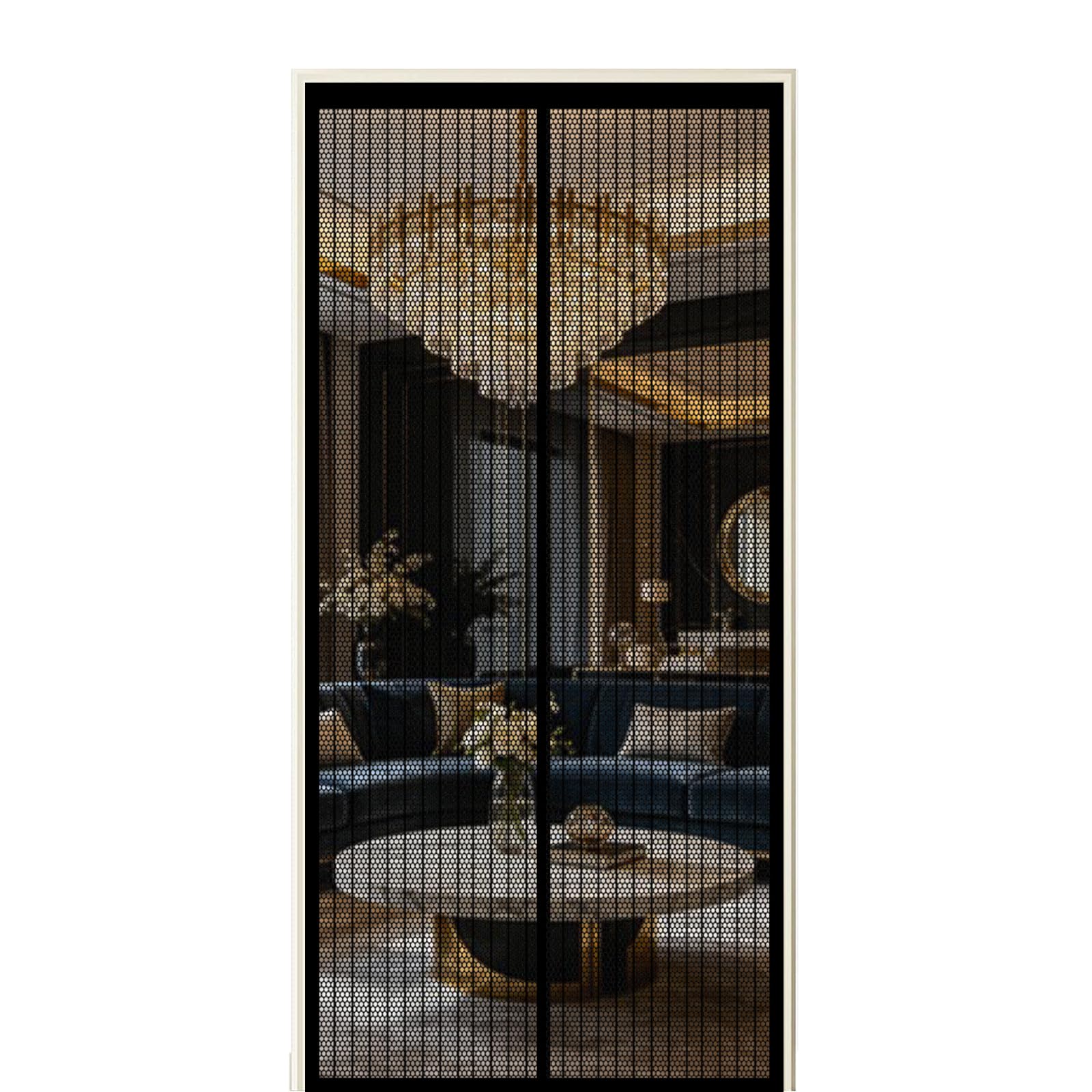 Screen Door 270 x 205 cm Self Sealing Powerful Magnets Door Fly Screen Curtain with Powerful Magnets & Full Frame Magic Tape Suitable for Patio Doors Balcony Bedroom, Black