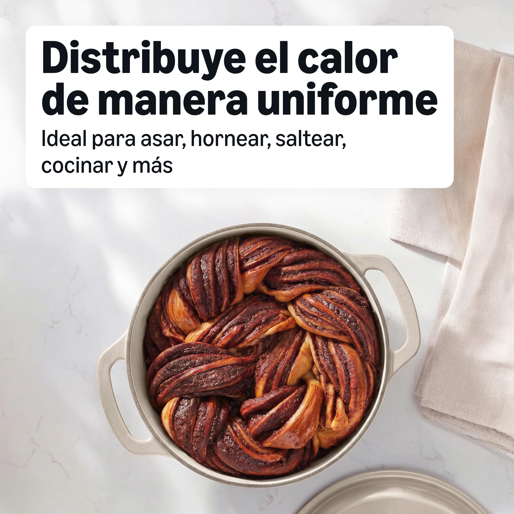 Amazon Basics Horno Holandés de Hierro Fundido con Tapa, Esmaltado, Doble Asa, Redondo, Resistente, Pequeño, 4.1L, Gris Lino
