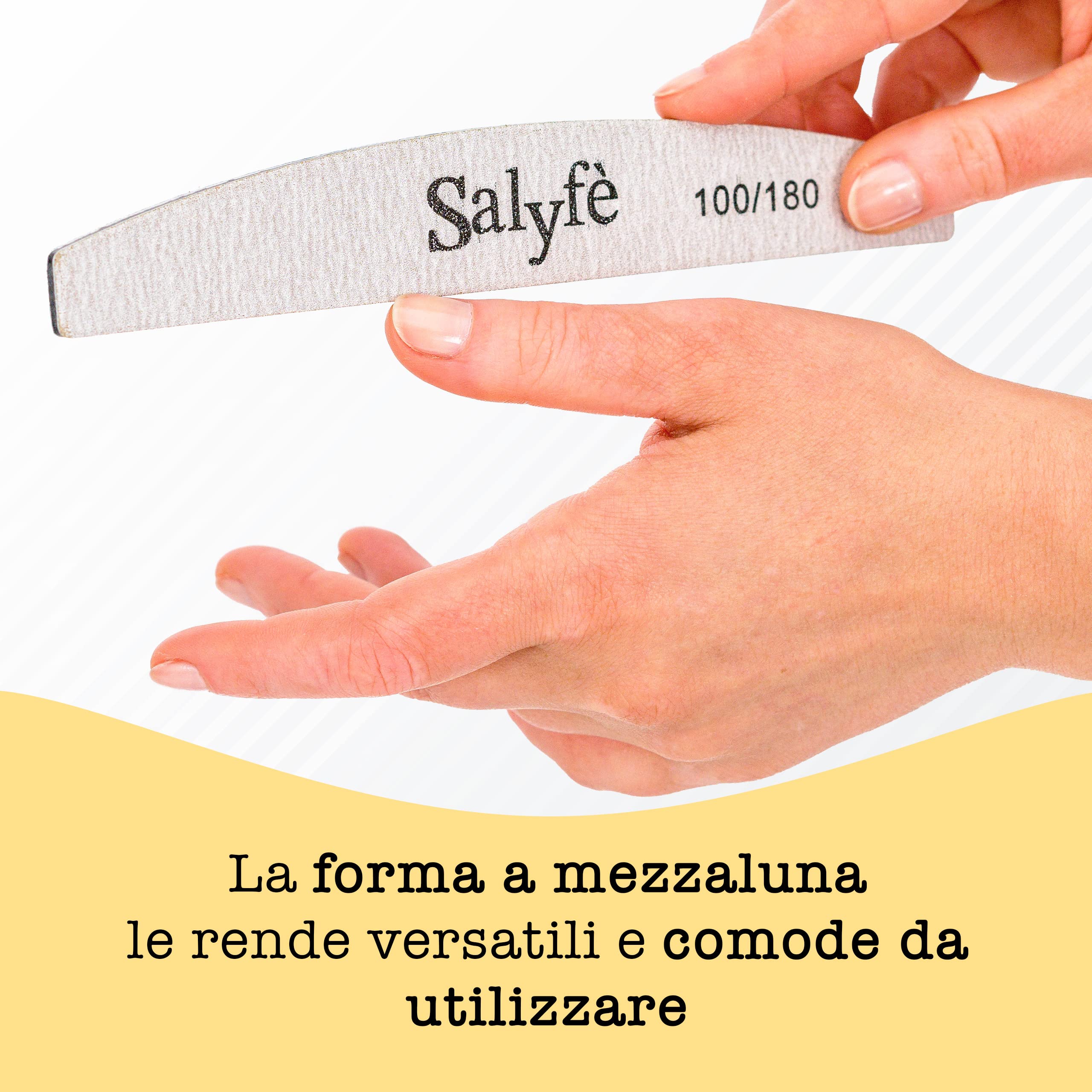Lime Unghie Salyfè | Lima Unghie Professionale | Lavabile | Mezza Luna | Per Ricostruzione Unghie Nail Art | Grigio