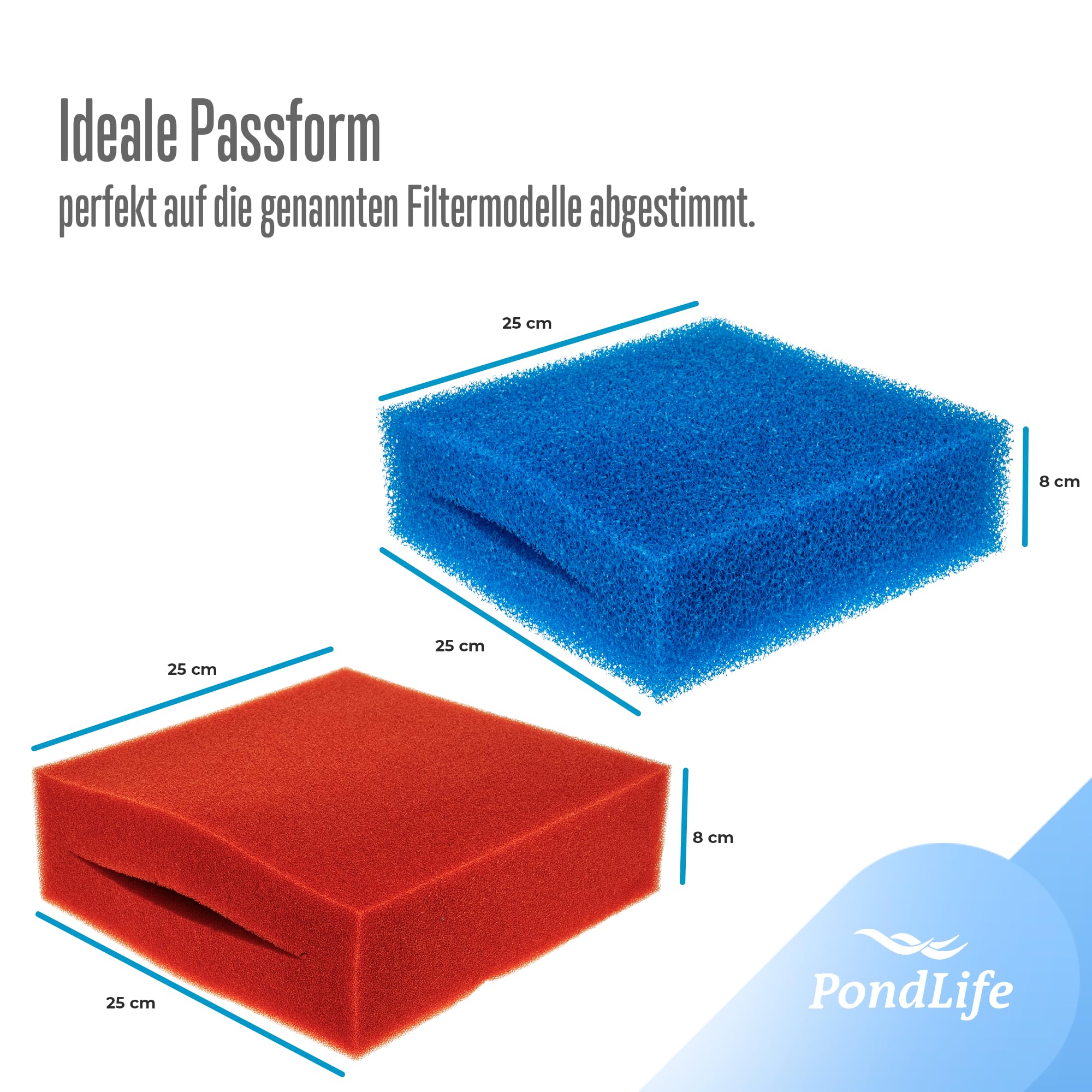 Pondlife 14x Filterschwamm Teichfilter geschlitzt kompatibel mit Oase BioTec 30, 25 x 25 x 8 cm, 10x Blau grob 4X Rot fein, Teichfilter Ersatzteile