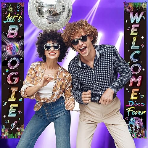 Miniatura 4 de Blulu Decoración de fiesta de los años 70 y 80, pancarta de los años 90 y 80 con texto en inglés "I Love 1980s Back to the 1980s 1970s Hanging Porch