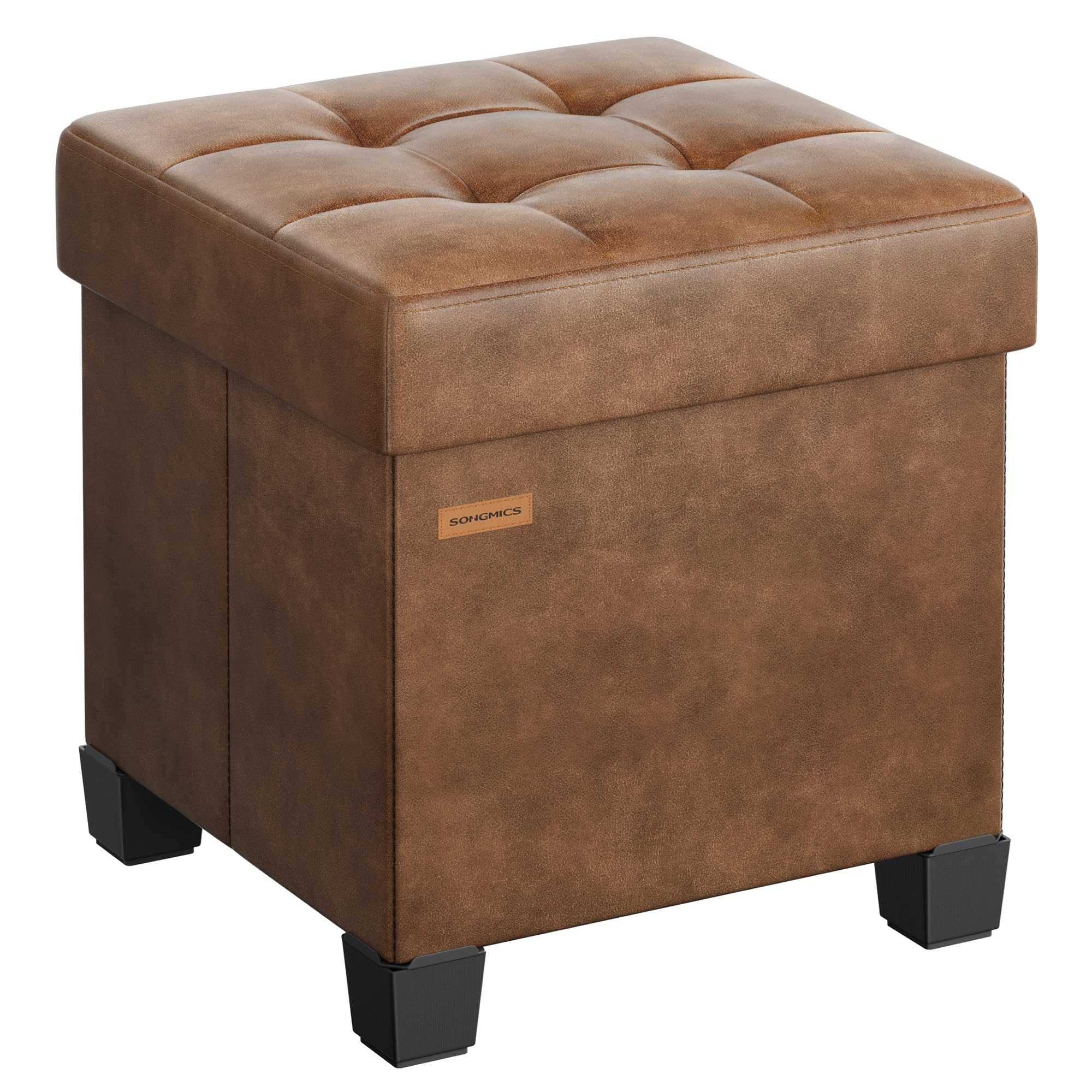 SONGMICS Storage Ottoman, Cube Ottoman with Legs, 15 x 15 x 15.7 Inches, Footstool, Footrest, 10 Gal. (37 L), Synthetic Leather, for Bedroom, Living