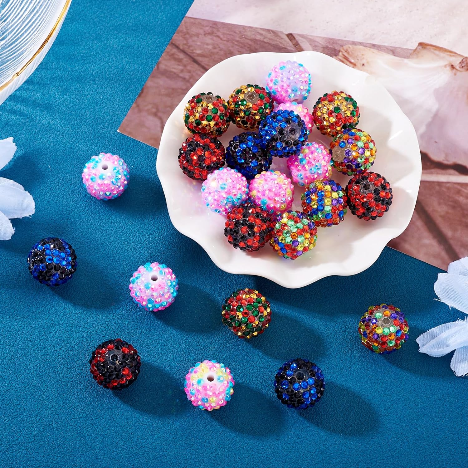 Pandahall 24pcs Sparkle Rhinestone Beads 20mm Shiny Disco Ball Beads Colorful Round Crystal Clay Spacer Bead for Bracelet Baseball Necklace Earring Crafting - Image 4