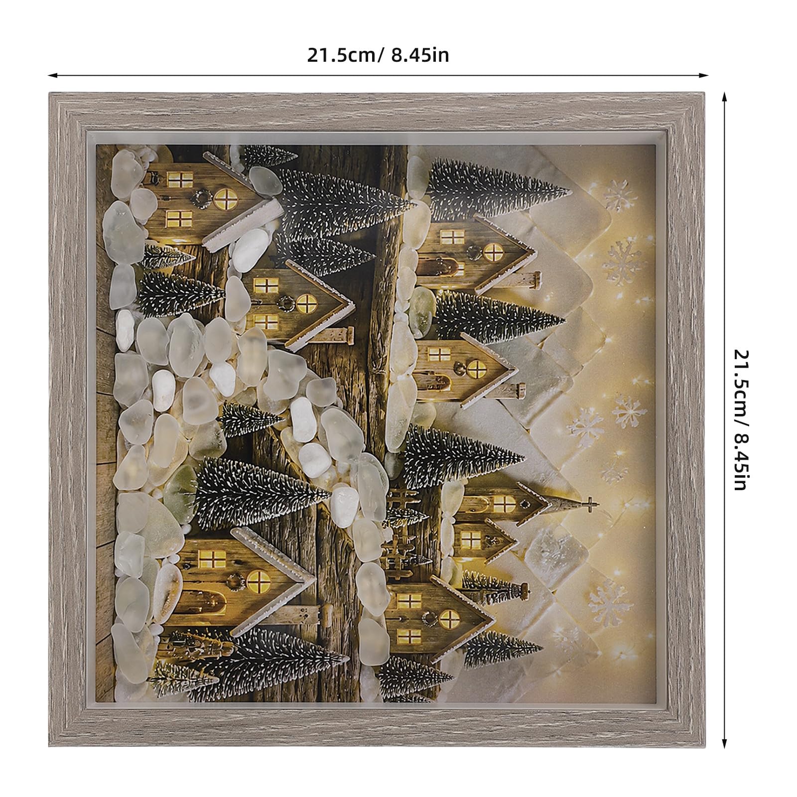 Zerodeko Decoración de pared con diseño de pueblo navideño, marco de fotos rústico iluminado con diseño de pueblo navideño, marco de mesa festivo de invierno, decoración de granja iluminada para