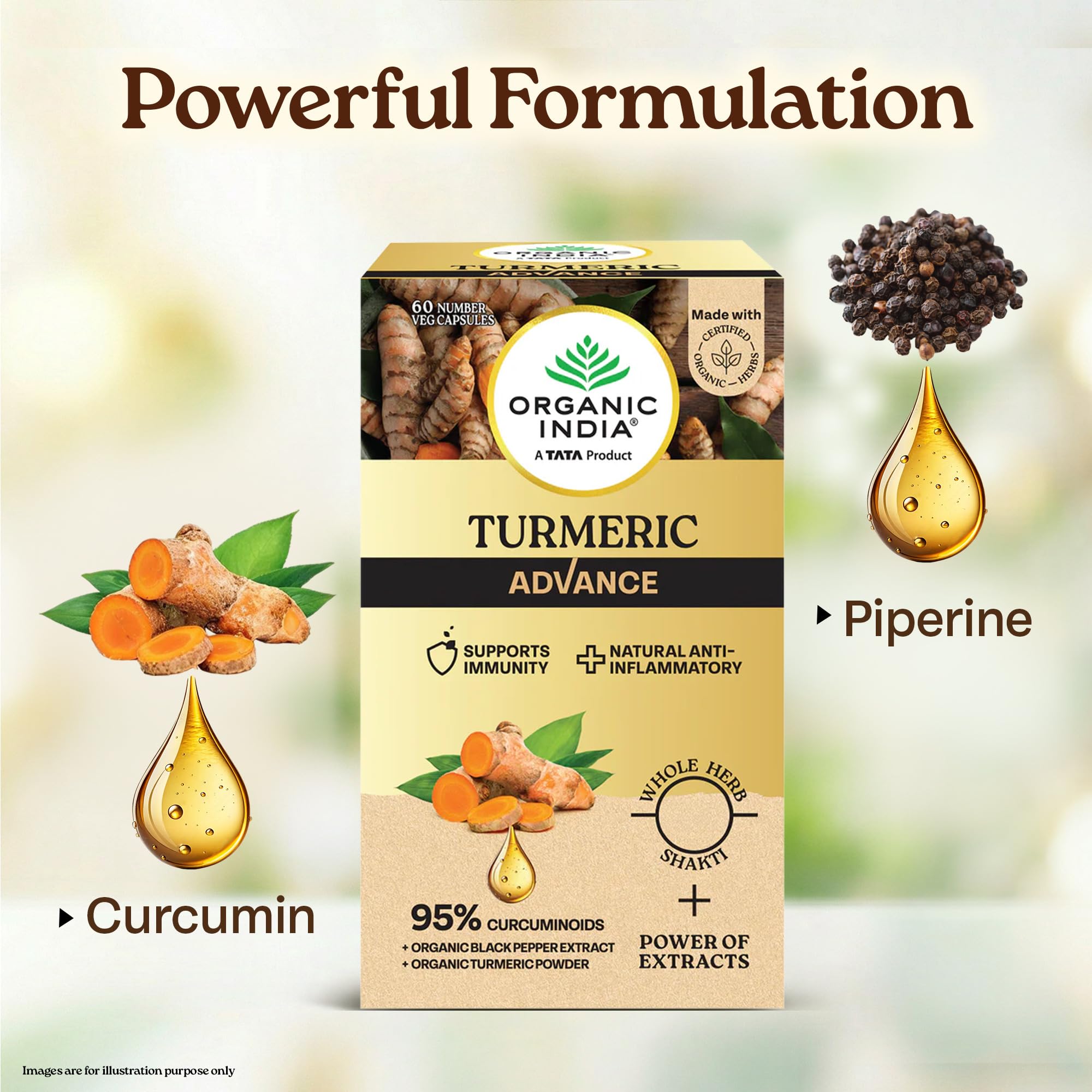 Organic India Turmeric Advance Capsules, 60 Veg Capsules, 95% Curcuminoids, With Black Pepper Extract, Joint Support, Anti-Inflammatory & Immunity Booster product image 5