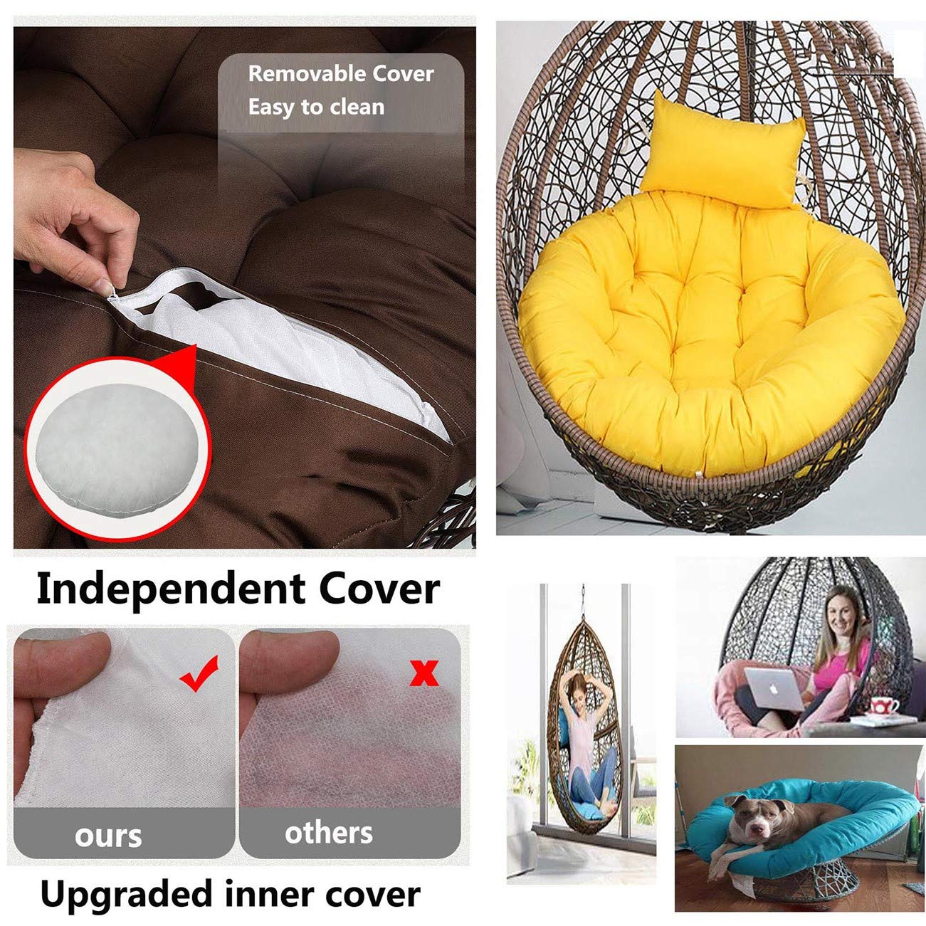 Coussin Rond pour Fauteuil Rotin, éPais Coussin pour Fauteuil Suspendu Exterieur Jardin, Lavable Coussin de Chaise Suspendue, AntidéRapant Coussin pour Hamac Chaise SuspenduBeige