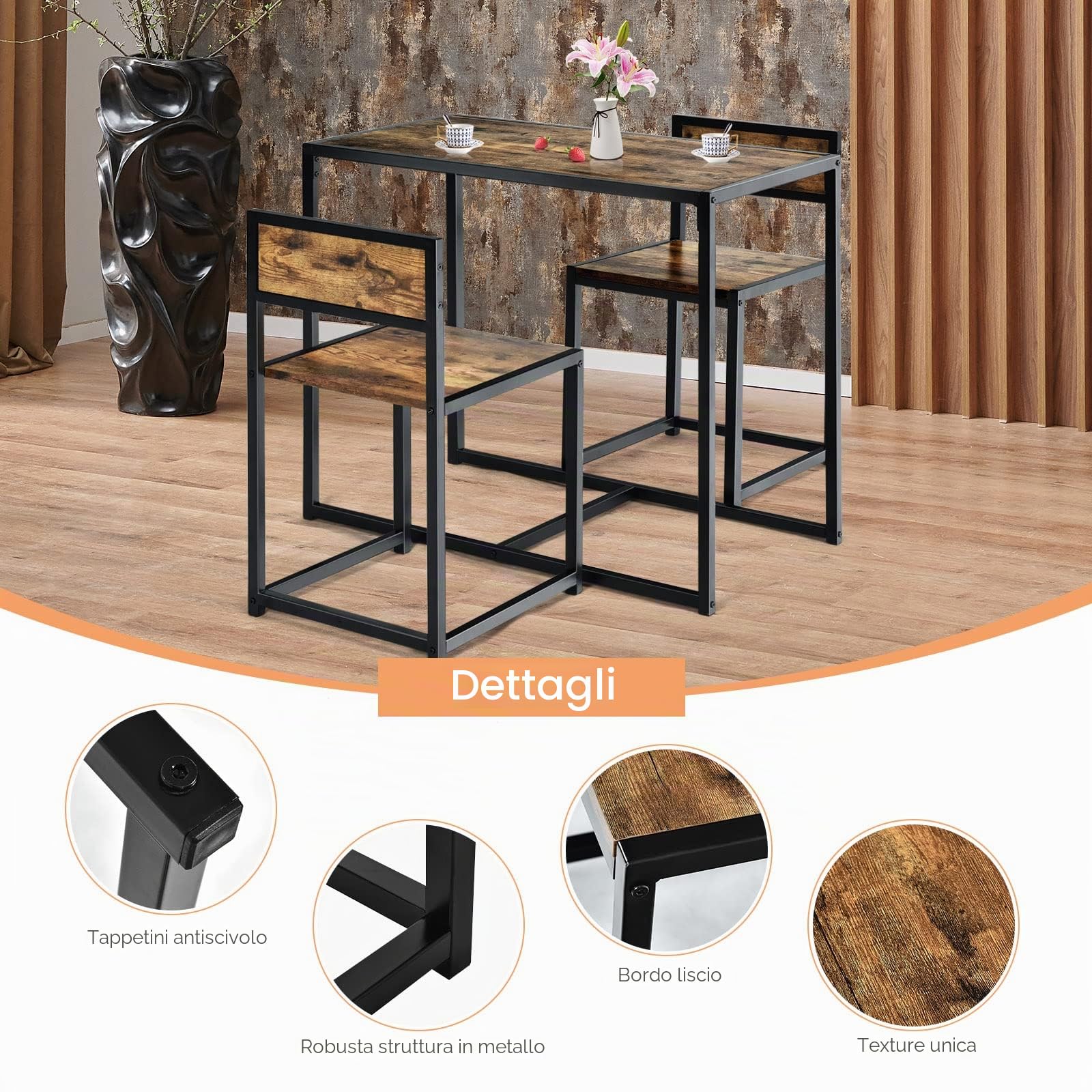 GIANTEX Set di Tavolo da Bar da 3 Pezzi, Set 3 Pezzi con 2 Sedie e Tavolo, Piccolo Tavolo da Cucina per 2 Persone, Tavolo da Bistrò, 3 Colori
