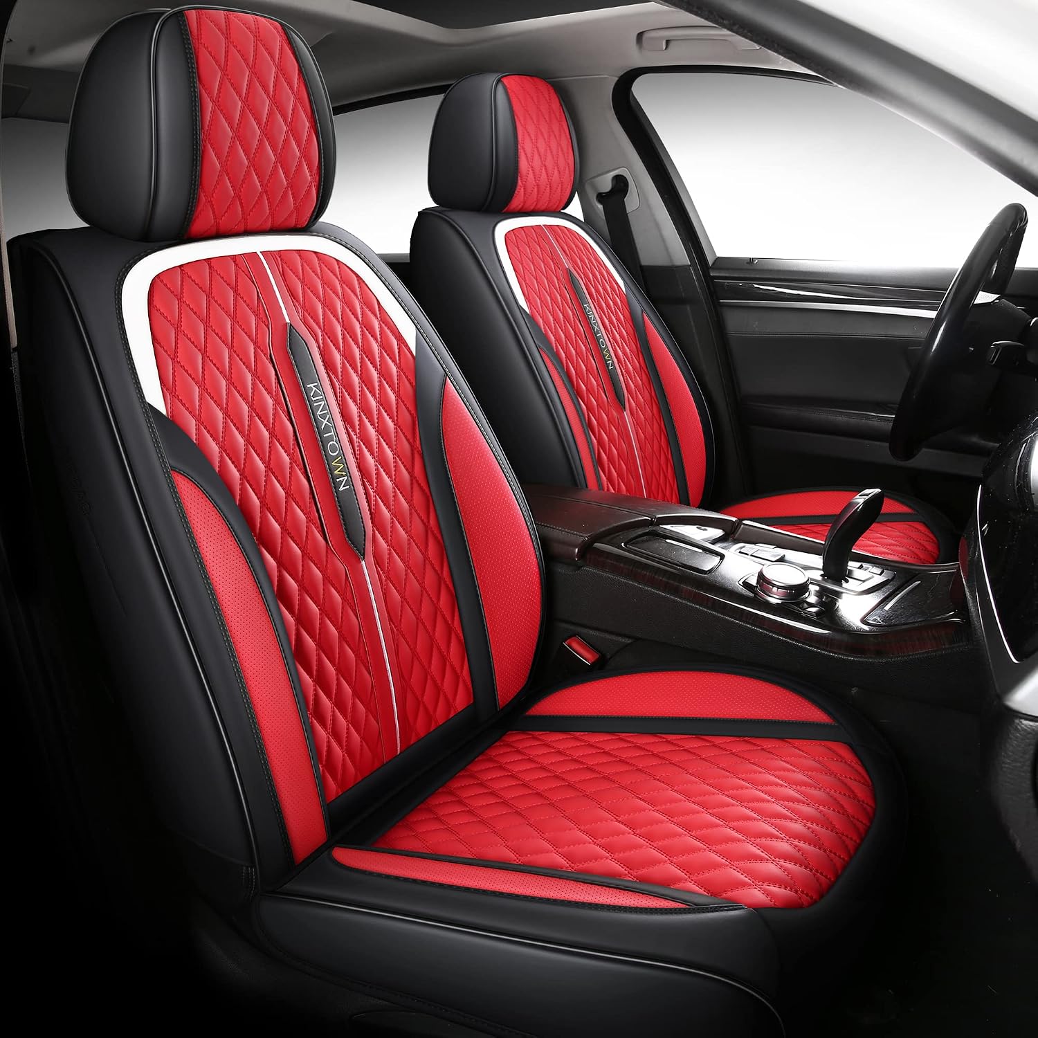LEYJOIN Faux Leather Car Seat Covers Full Set,Leatherette Automotive Vehicle Cushion Covers for 5 Passengers, Universal Fit for Cars SUV and Trucks in Auto Interior Accessories (Black and Red)…