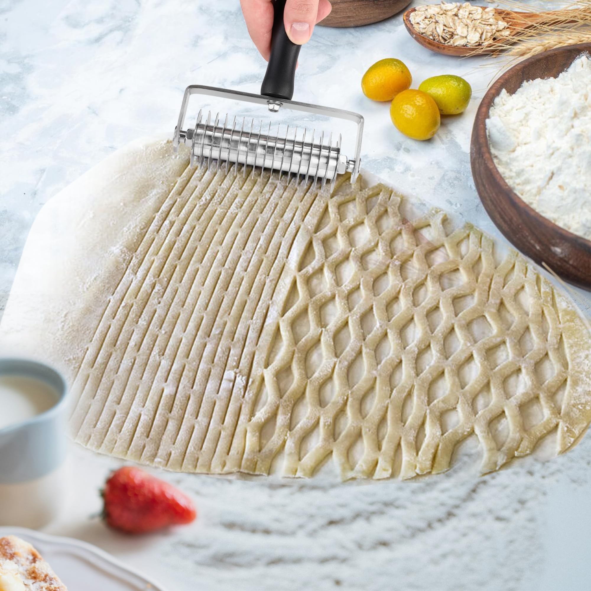 Cortador de rodillo de celosía de repostería, acero inoxidable, profesional | Top Pie - Rodillo cortador de masa para pizza, pan, masa y celosía