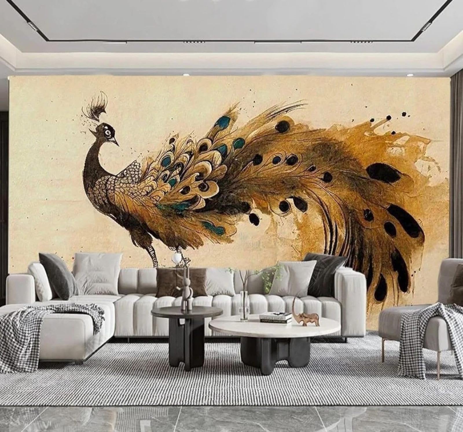 XLMING Vintage Hand Drawn Art Ink Peacock 3D Wallpaper Luxury Home Dining Decor Paste Sofa Living Room The Wall for Bedroom Mural-430cm×300cm