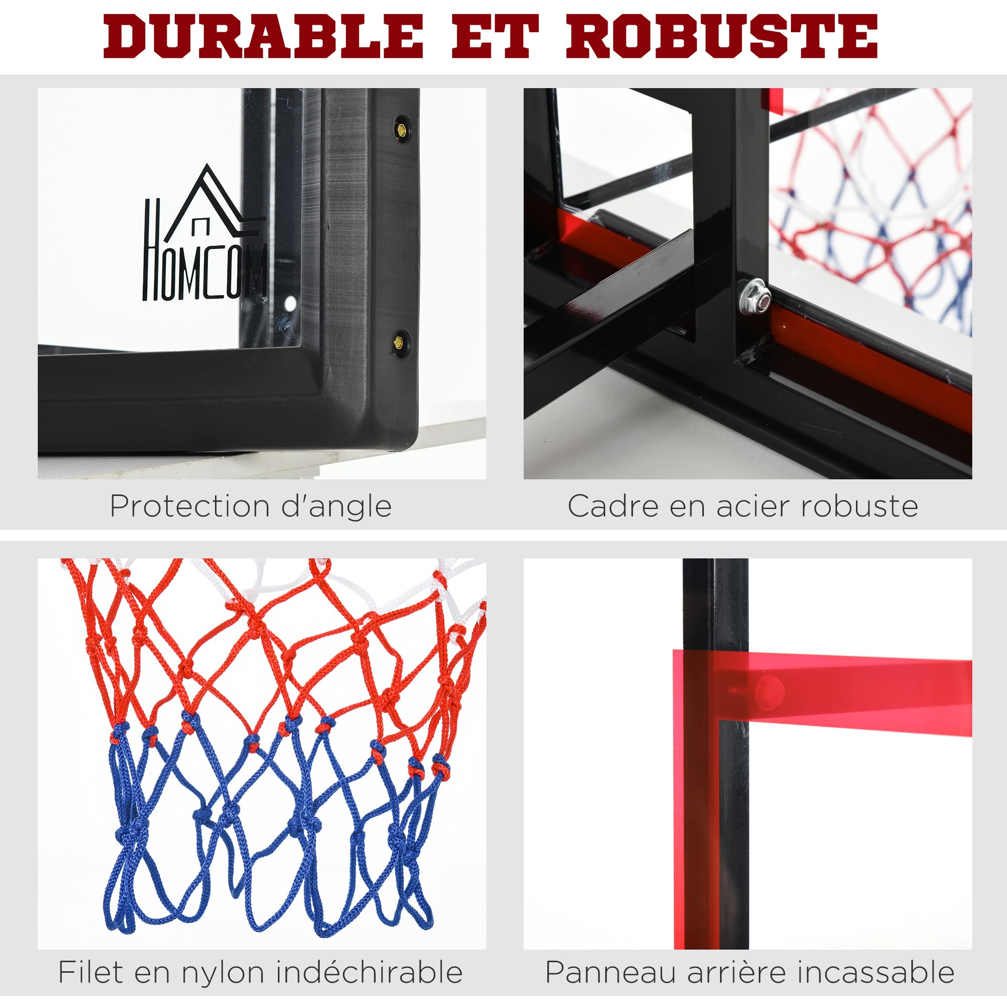 HOMCOM Cesta de baloncesto de pared con cesta especial Dunk - 102 x 76 x 110 cm - interior exterior