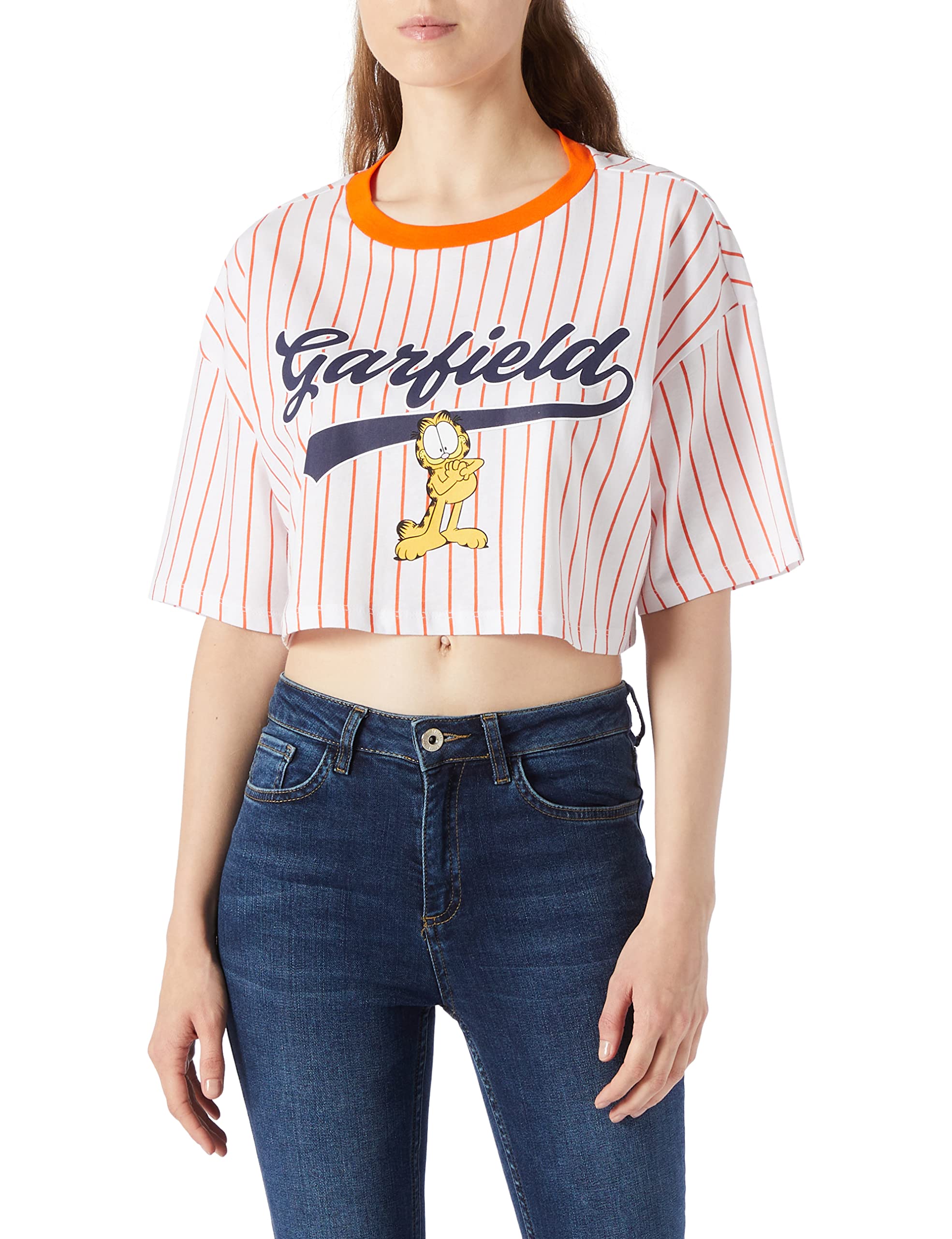Kadın Coool Oversize Fit Garfield Bisiklet Yaka Kısa Kollu Tişört