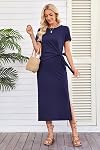 Newshows Womens 2026 Casual Short/Long Sleeve Crewneck T Shirt Maxi Dress Tie Waist Slit Long Dresses