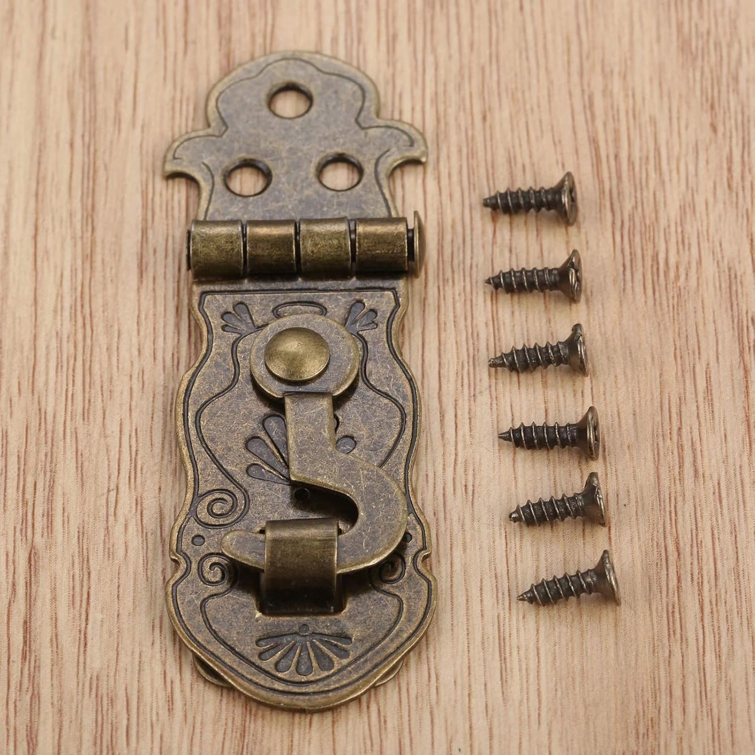 1Pc Wooden Box Toggle Lock,Box Buckles Pattern Carved Flower Book Lock Antique Bronze Tone 71x24mm